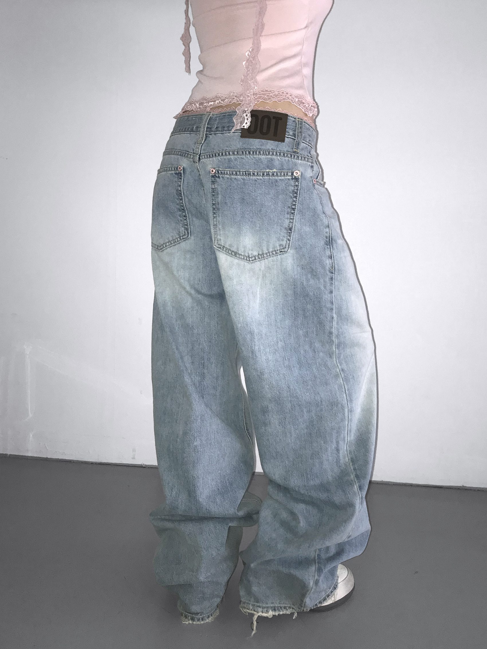 Lace Trim Layered Wide Leg Denim