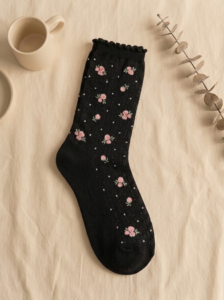 Korean Rose Picot See-Through High Crew Socks