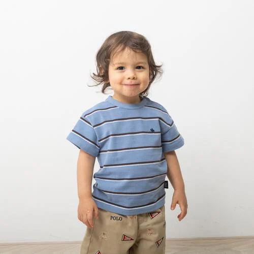 🇯🇵預訂 日本直送🇯🇵Polo Baby標誌刺繡條紋淺藍色短袖T恤
