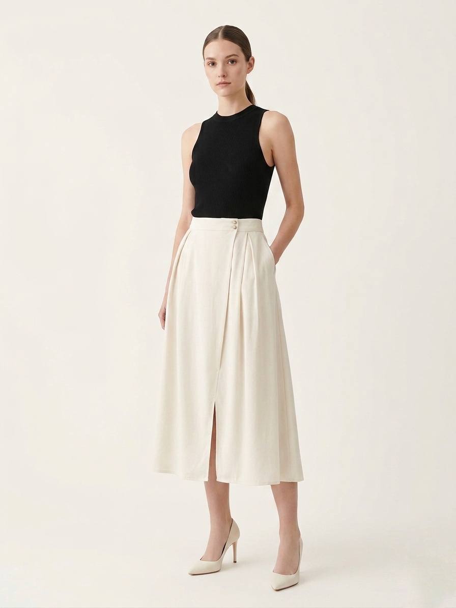 W6806 - High Waist Midi Skirt