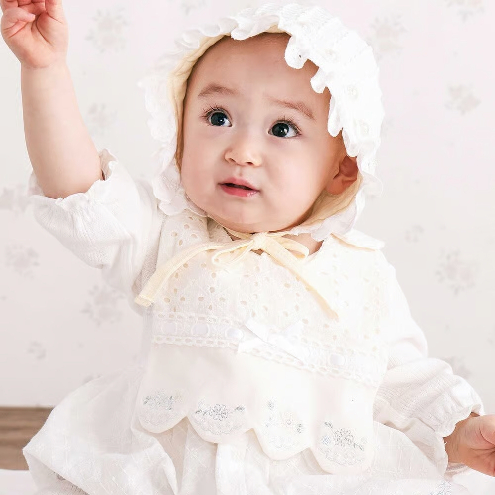 🇯🇵預訂 日本直送🇯🇵Slap Slip Baby兩色通花梯形絲帶蕾絲刺繡圍兜