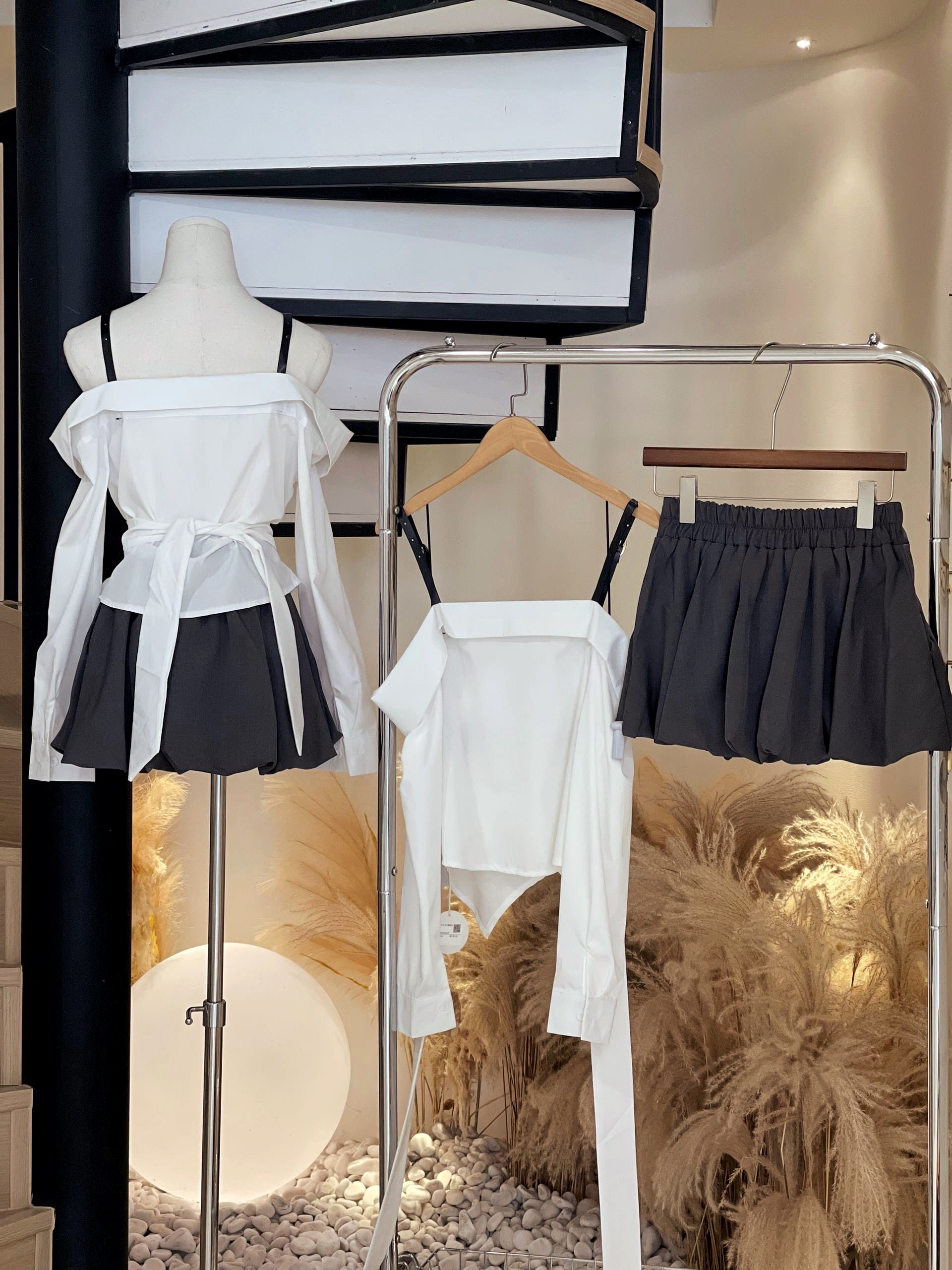 一字衬衣+裤裙套装