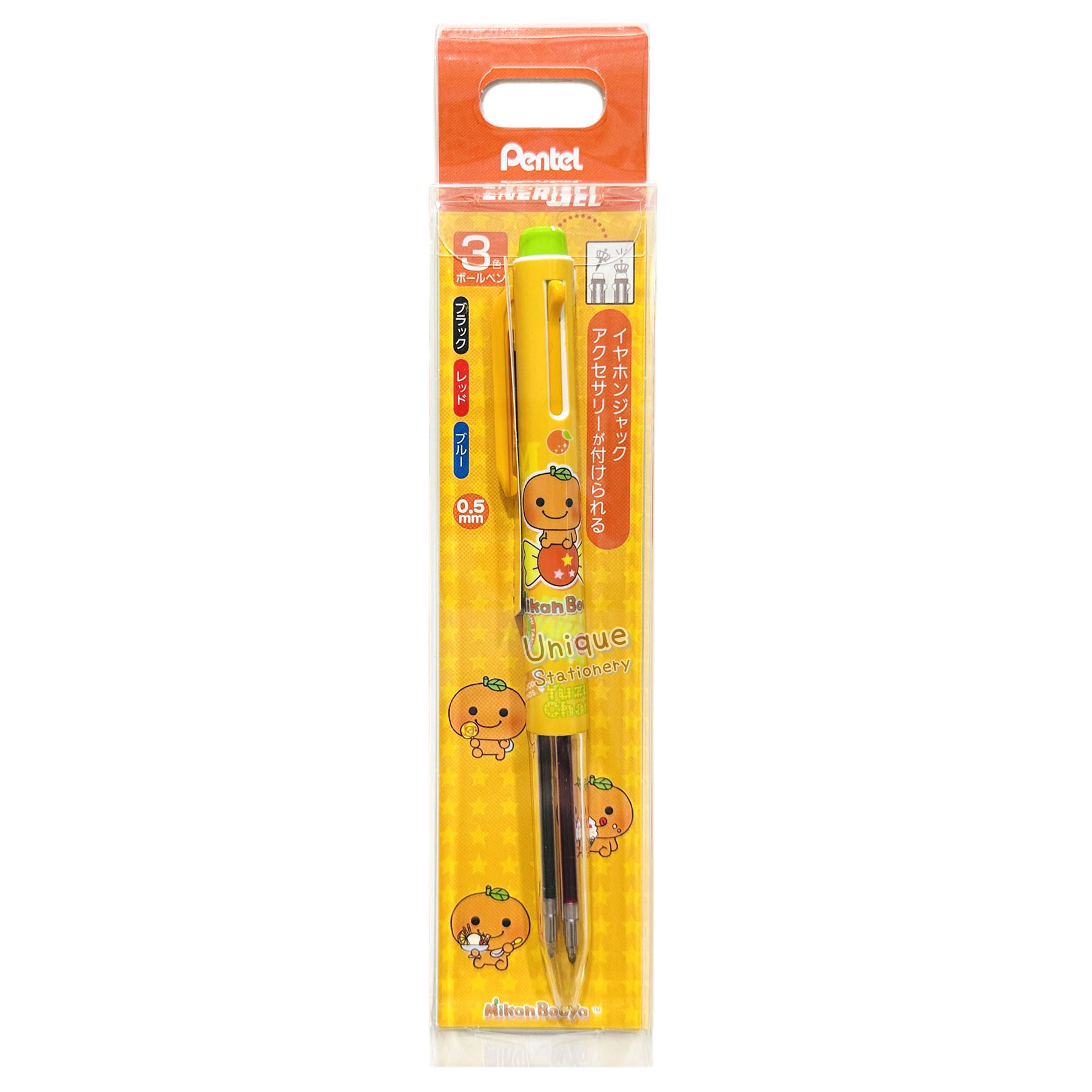 現貨｜San-X Mikan Bouya 蜜柑男孩 日本製 Pentel EnerGel 0.5mm 3色啫喱筆 (PR16202)