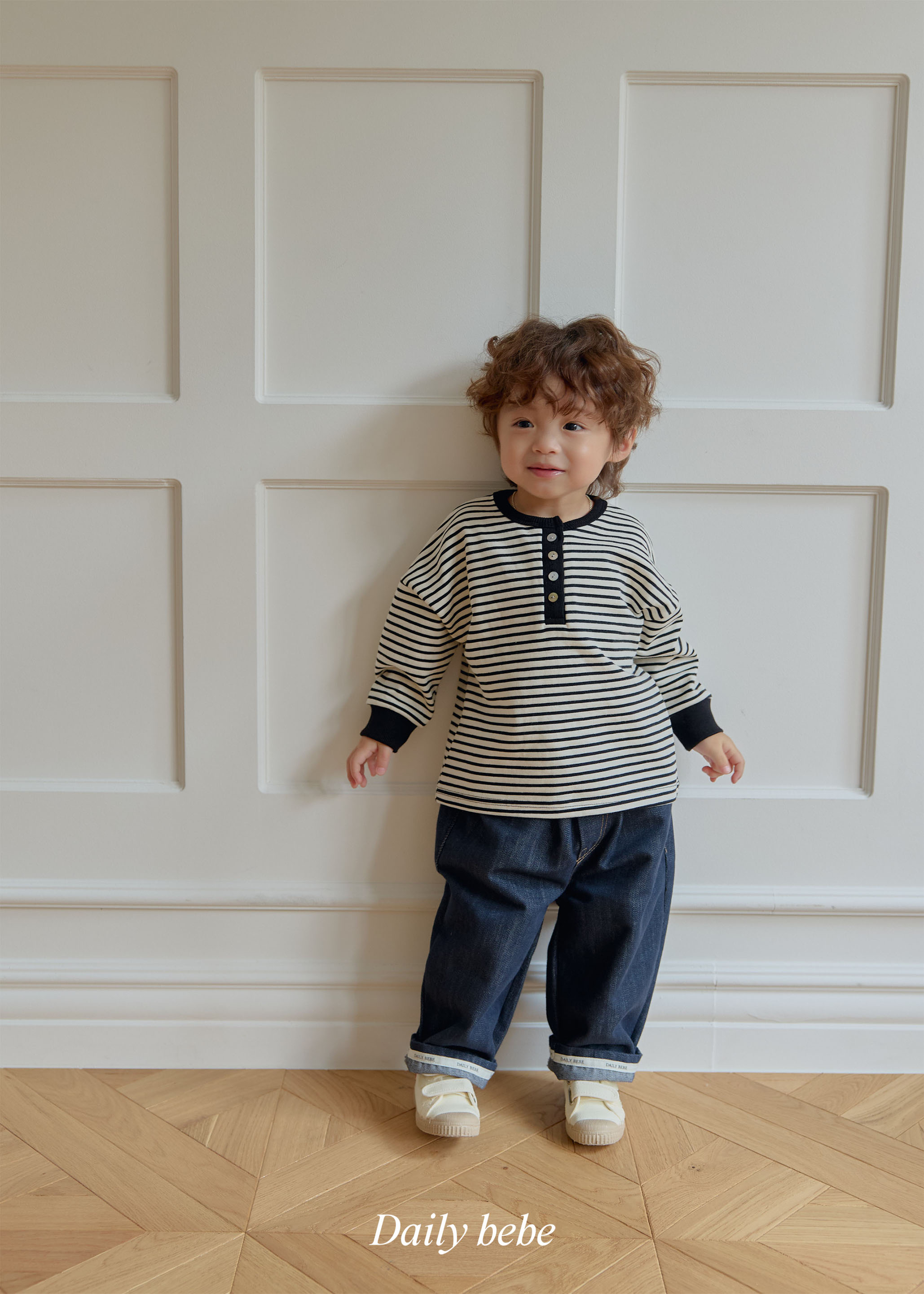 Dailybebe | Striped Henley Neck Tee