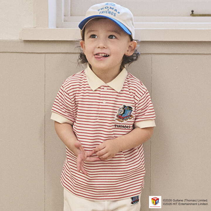 🇯🇵預訂 日本直送🇯🇵Petit Main x Thomas湯瑪士小火車系列兩色刺繡貼花條紋短袖企領上衣