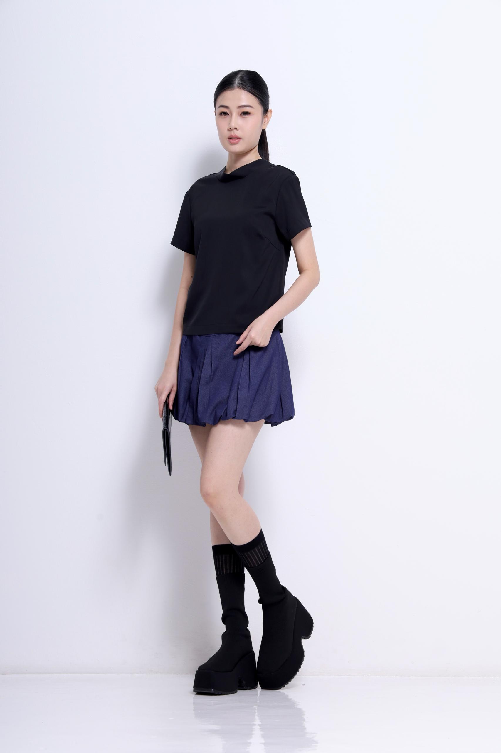 CS1423 BUBBLE HEM SHORT SKIRT
