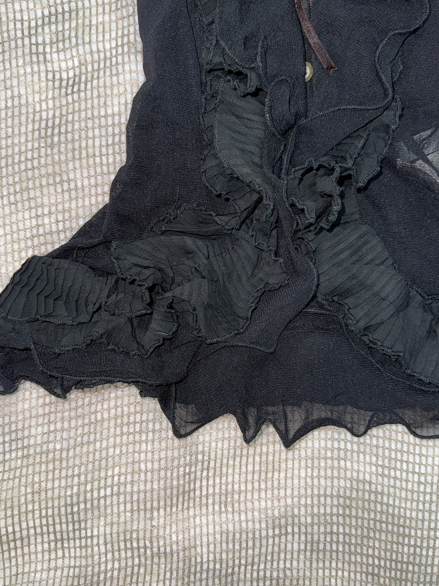 Sheer Mesh Lace-Up Ruffle Blouse