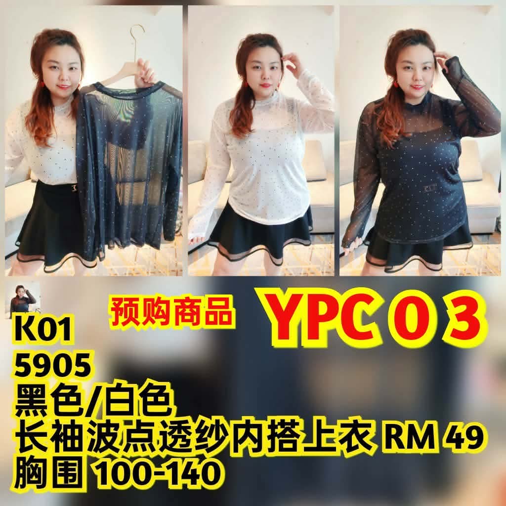 YPC03 5905 长袖波点透纱内搭上衣