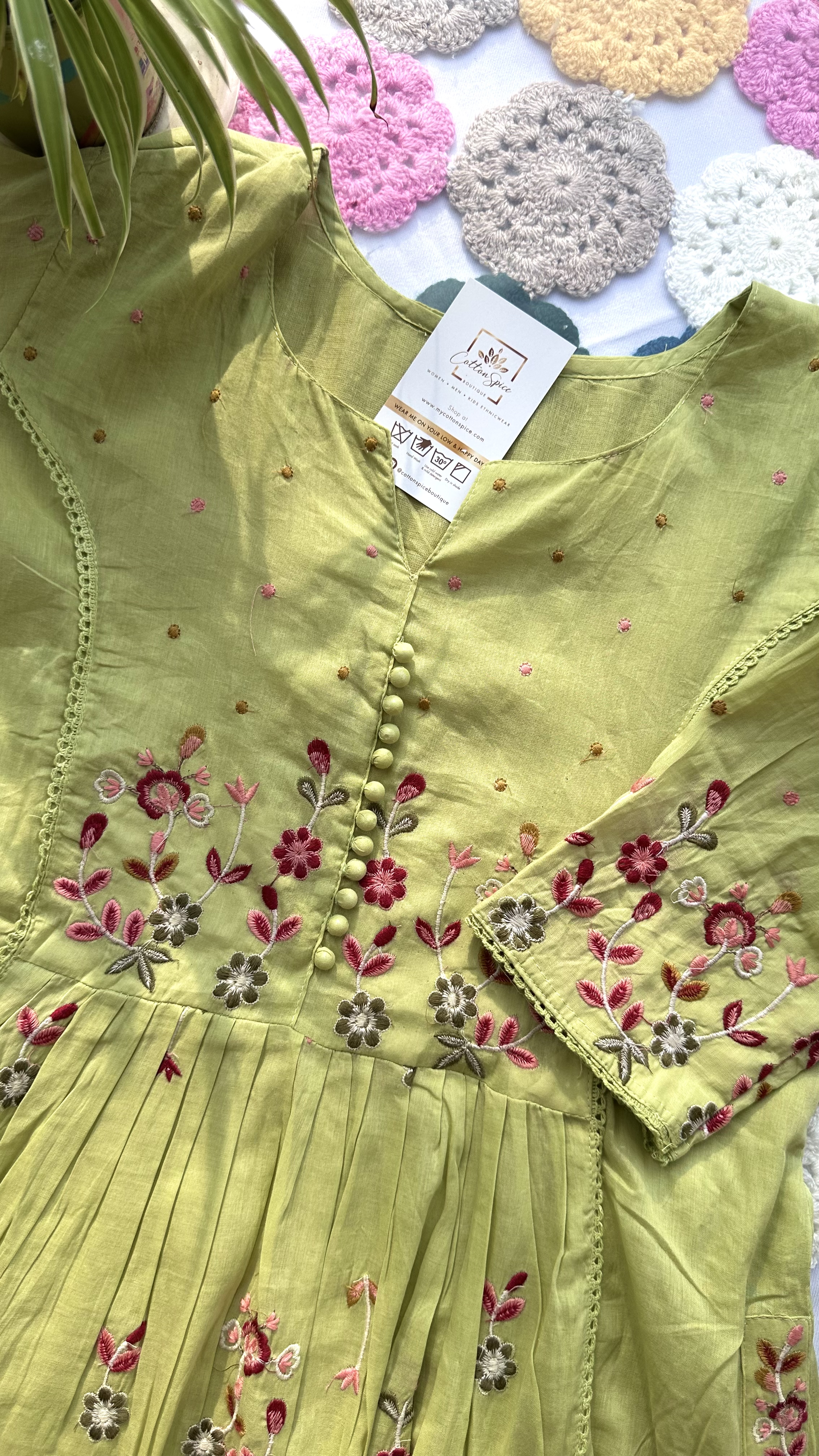 Light Green Embroidered Floral Print Kurta Set