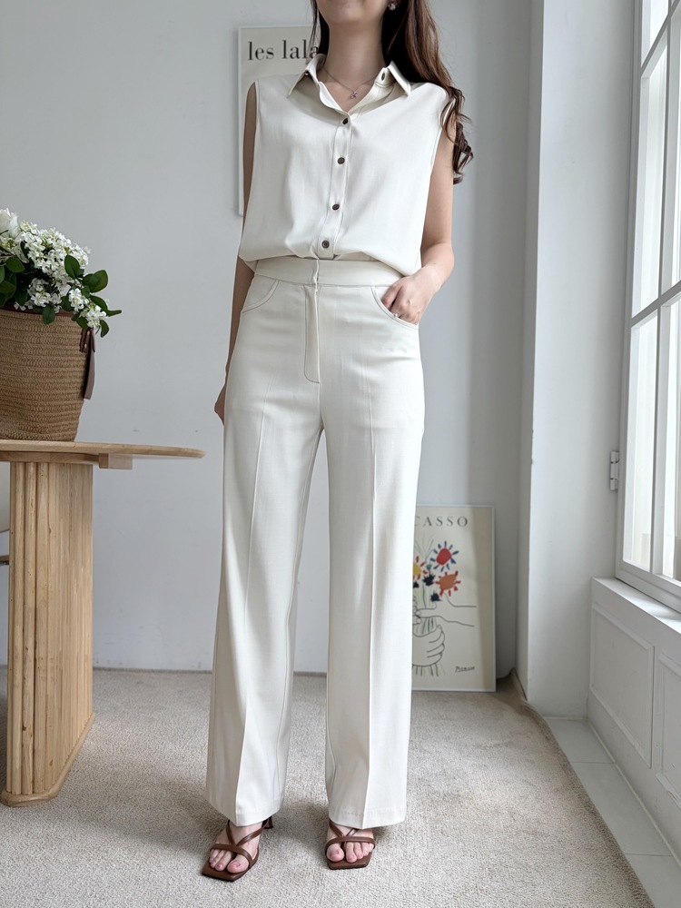 Topstitched Cooling Slacks (Ivory)