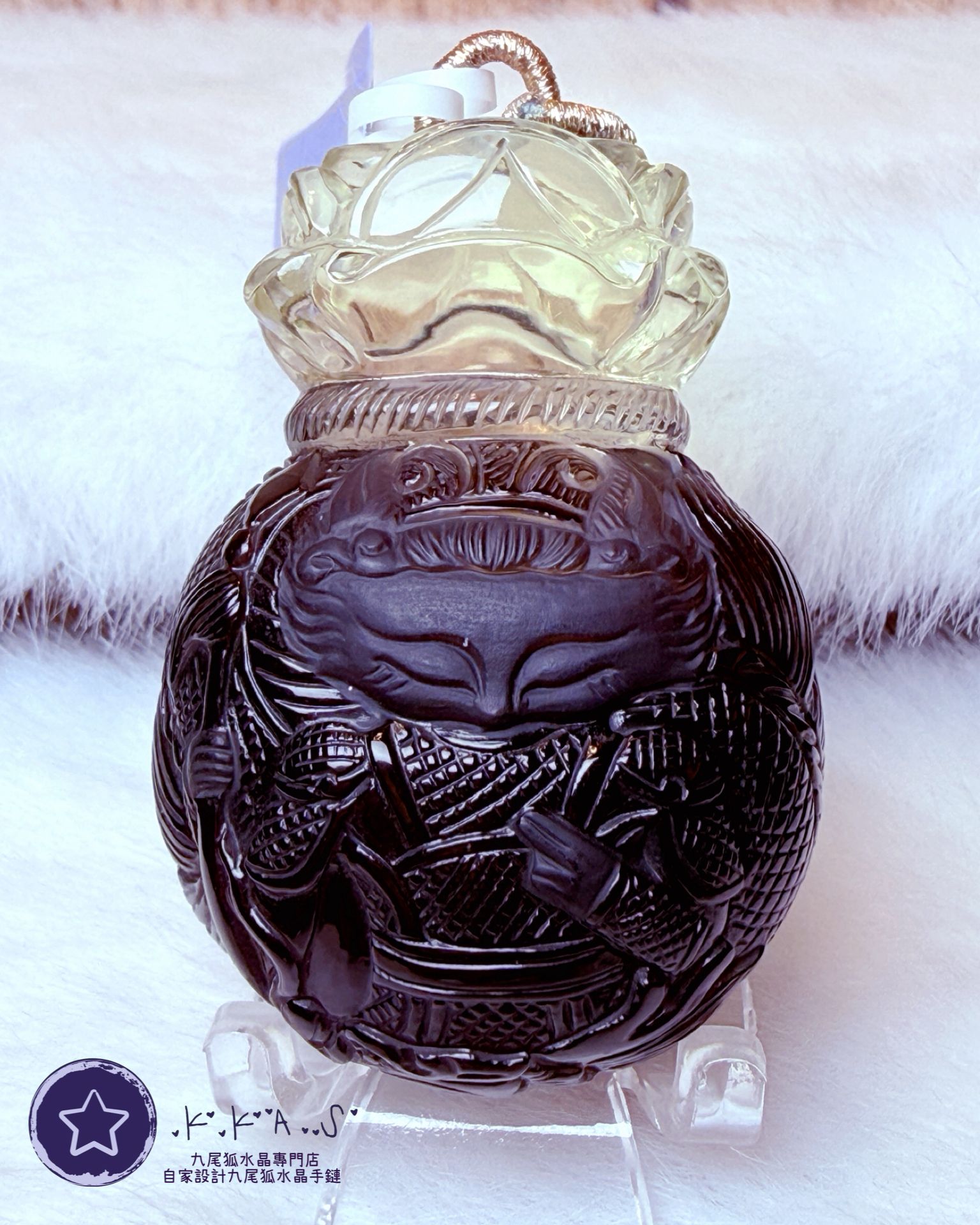 K00120 茶水晶 將軍龍狐 - 吊墜/手牌兩用款