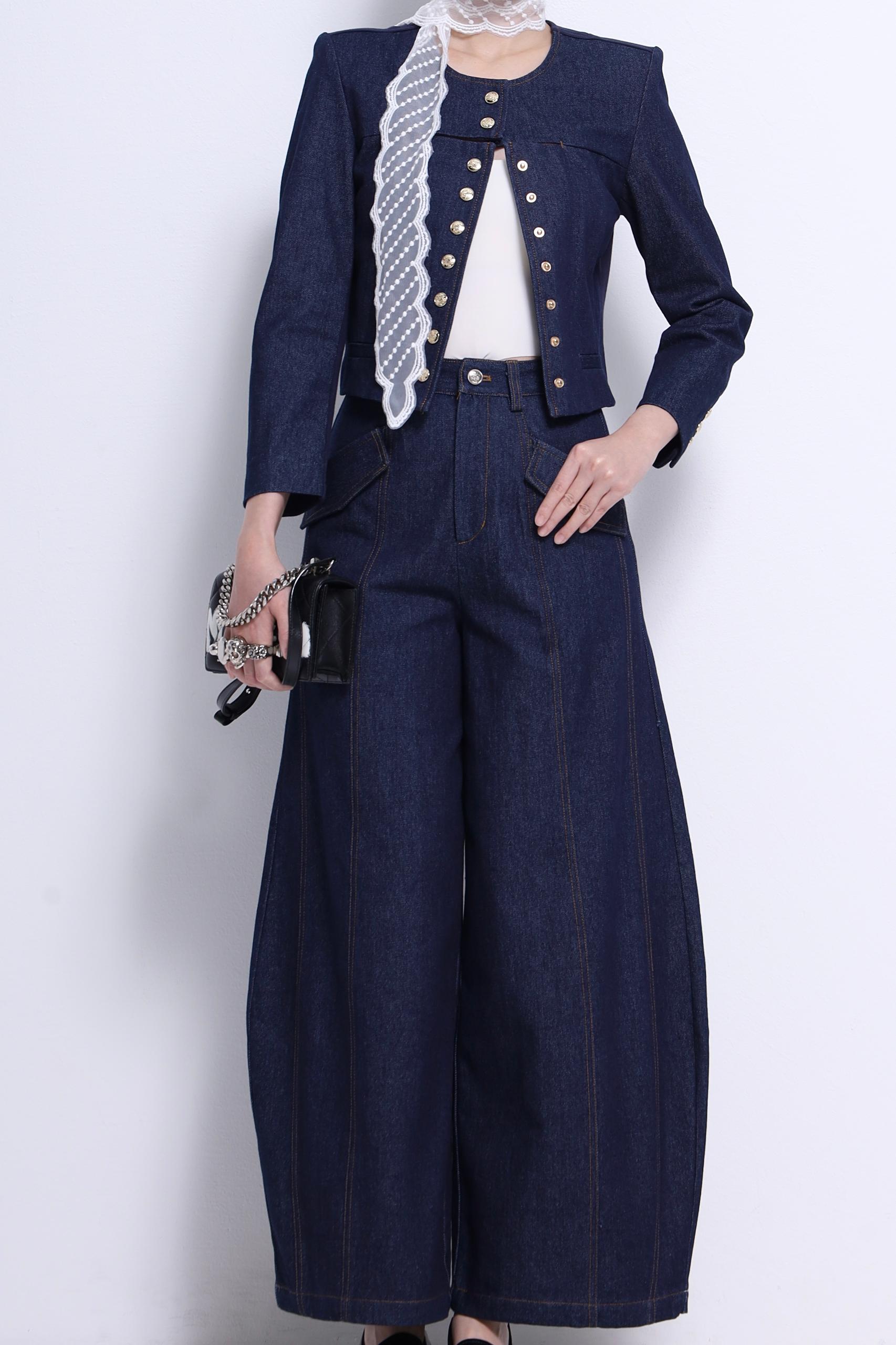 CP1640 CURVED KNIFE CUT BAGGY JEAN PANT