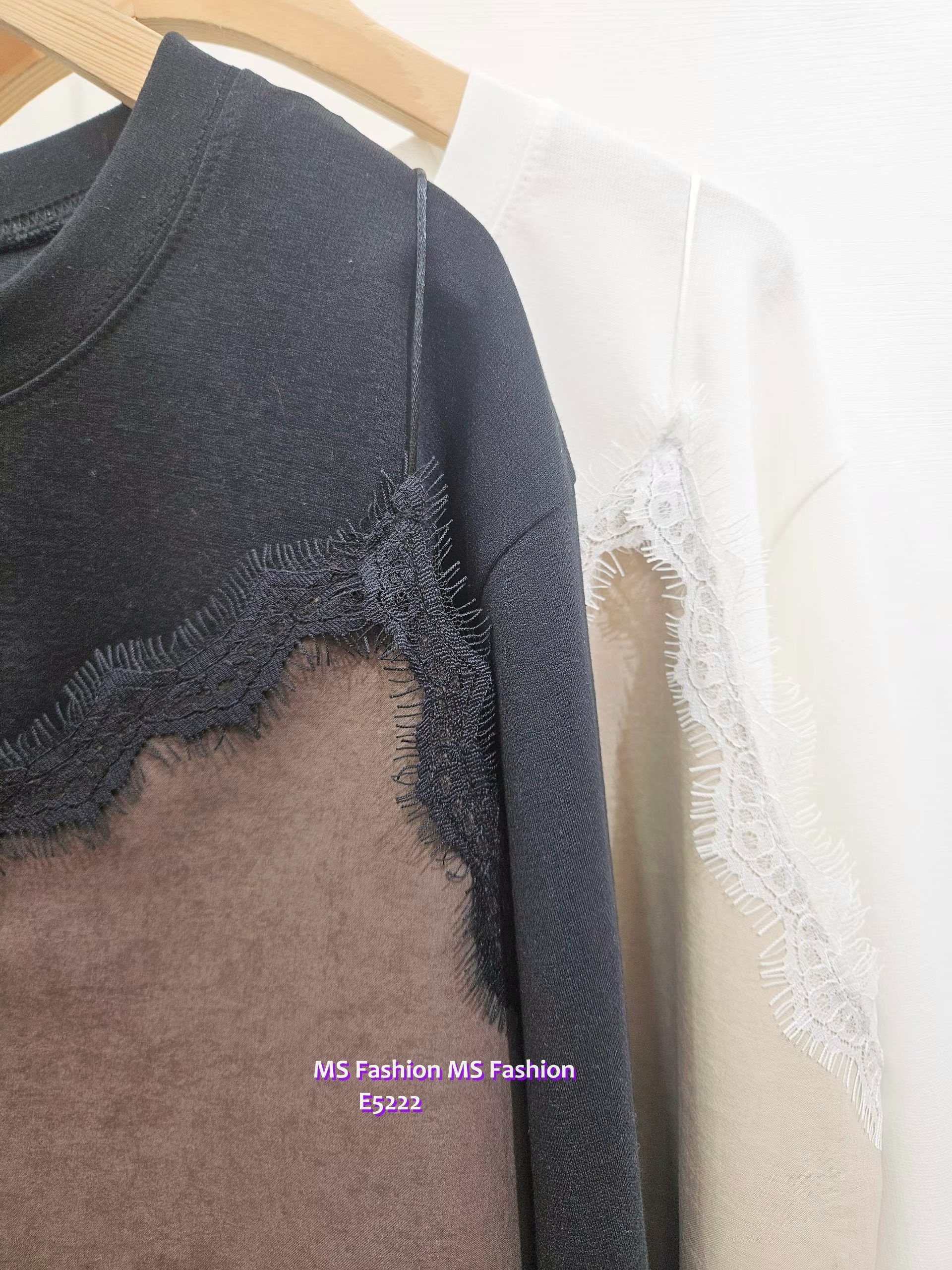 E5222 格紋lace拼布top