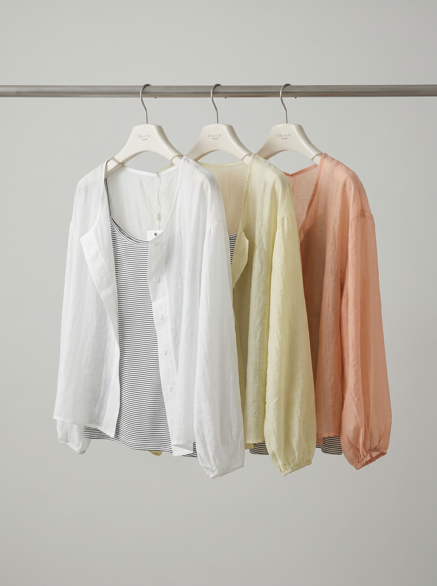 三色雪紡罩衫 + 條紋Camisole