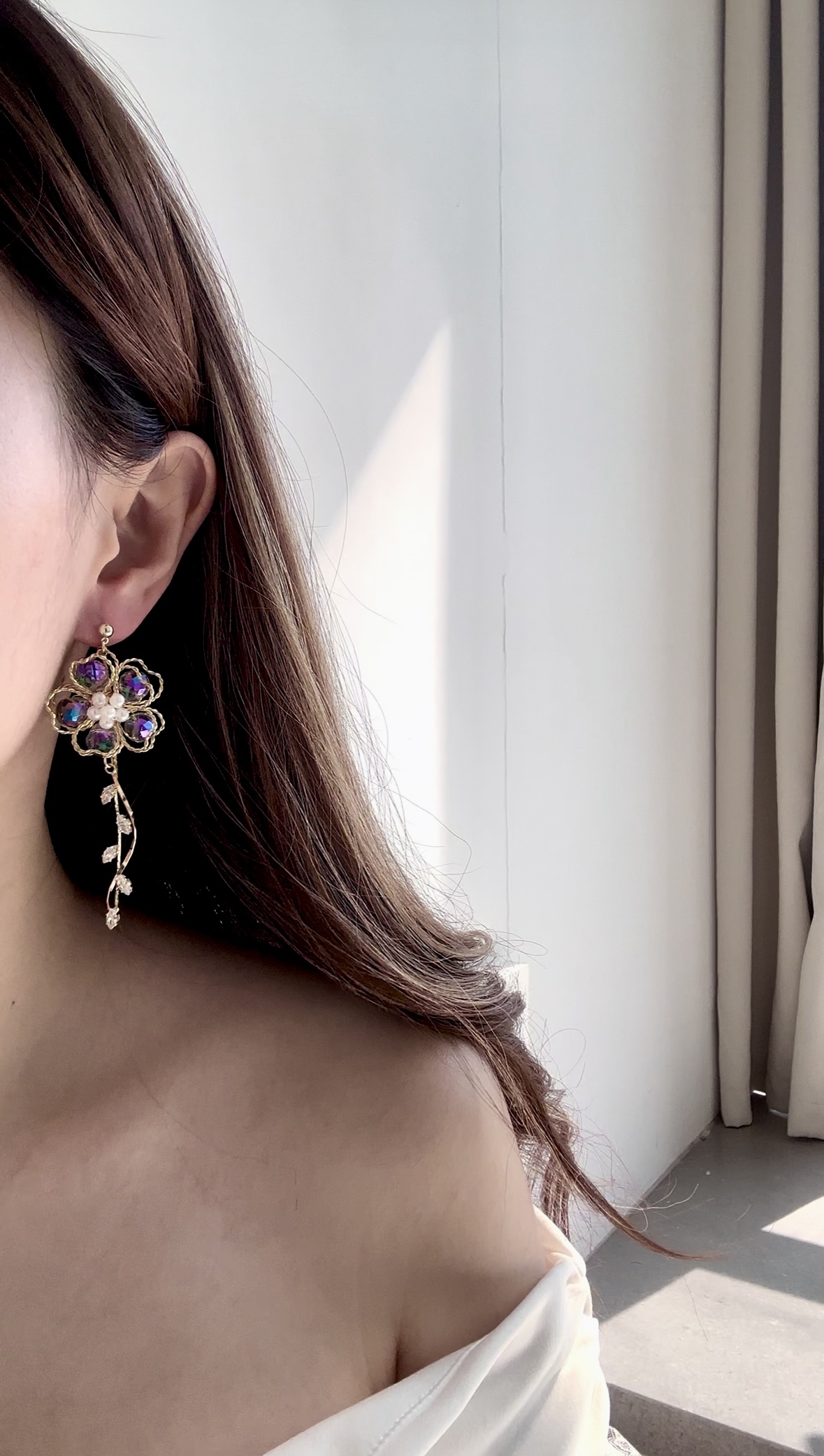 漸變紫水晶花耳環💜