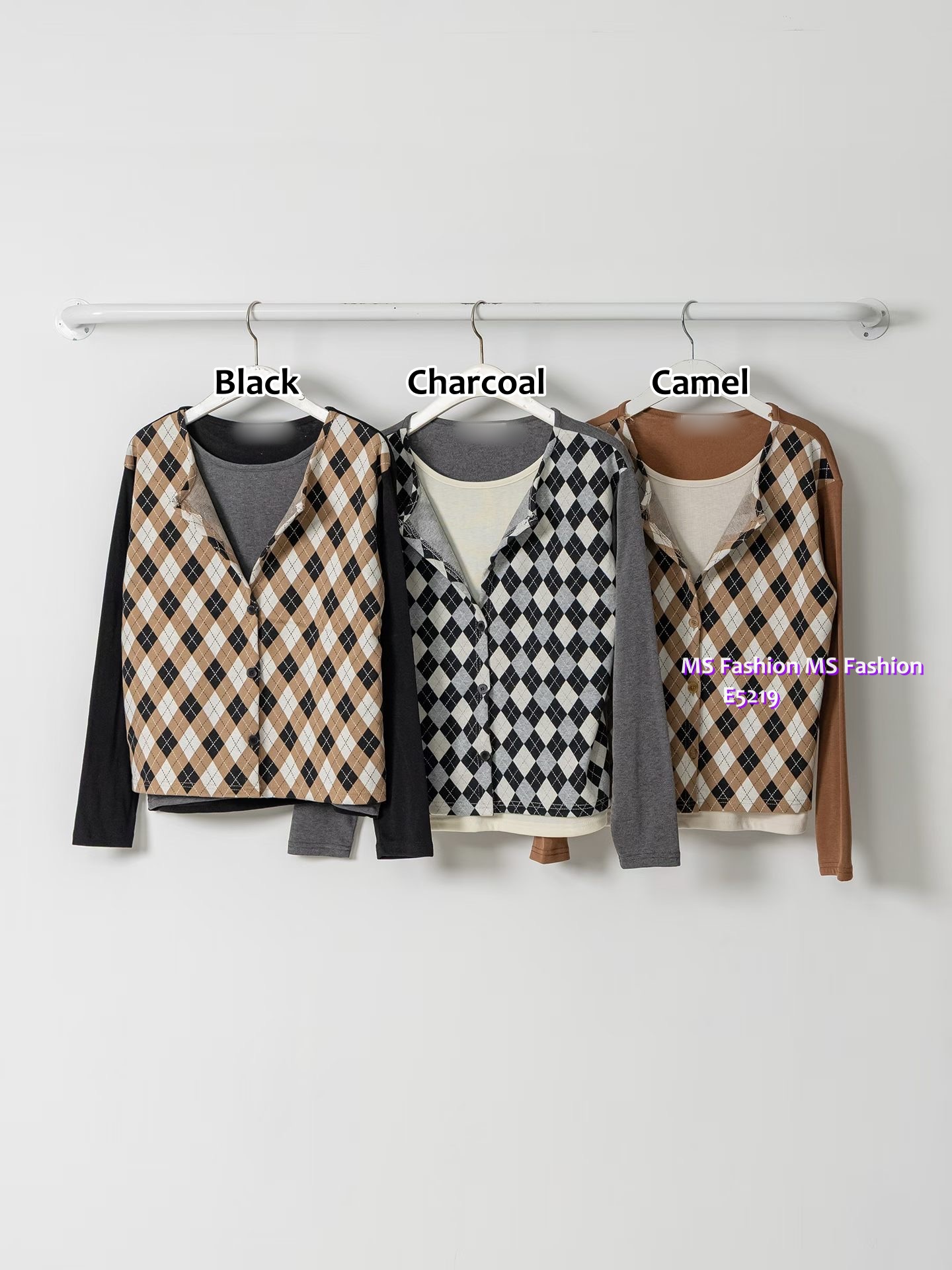 E5219 格紋pattern假兩件top