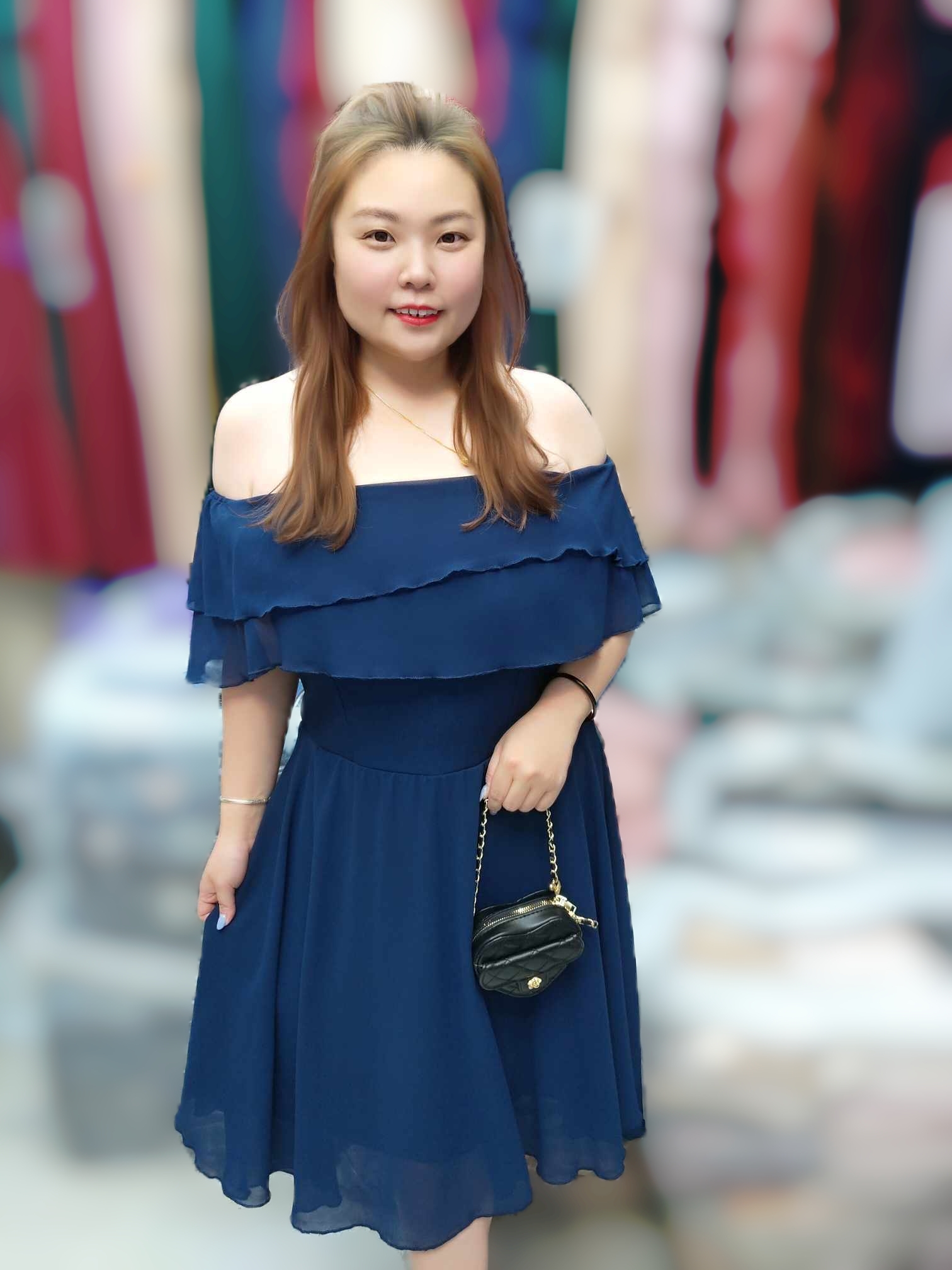 TMA04 雪纱一字肩礼服连身裙