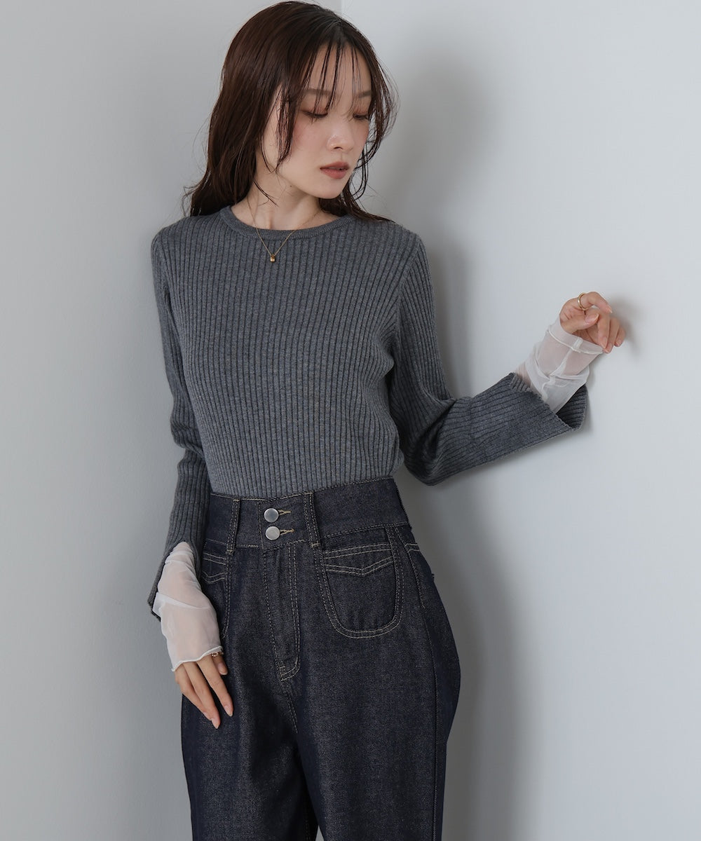 <限量現貨><JP>新色+熱賣Come Back.ᐟ.ᐟ 甜甜薄紗 layer 羅紋針織 (圓領)* 5色入