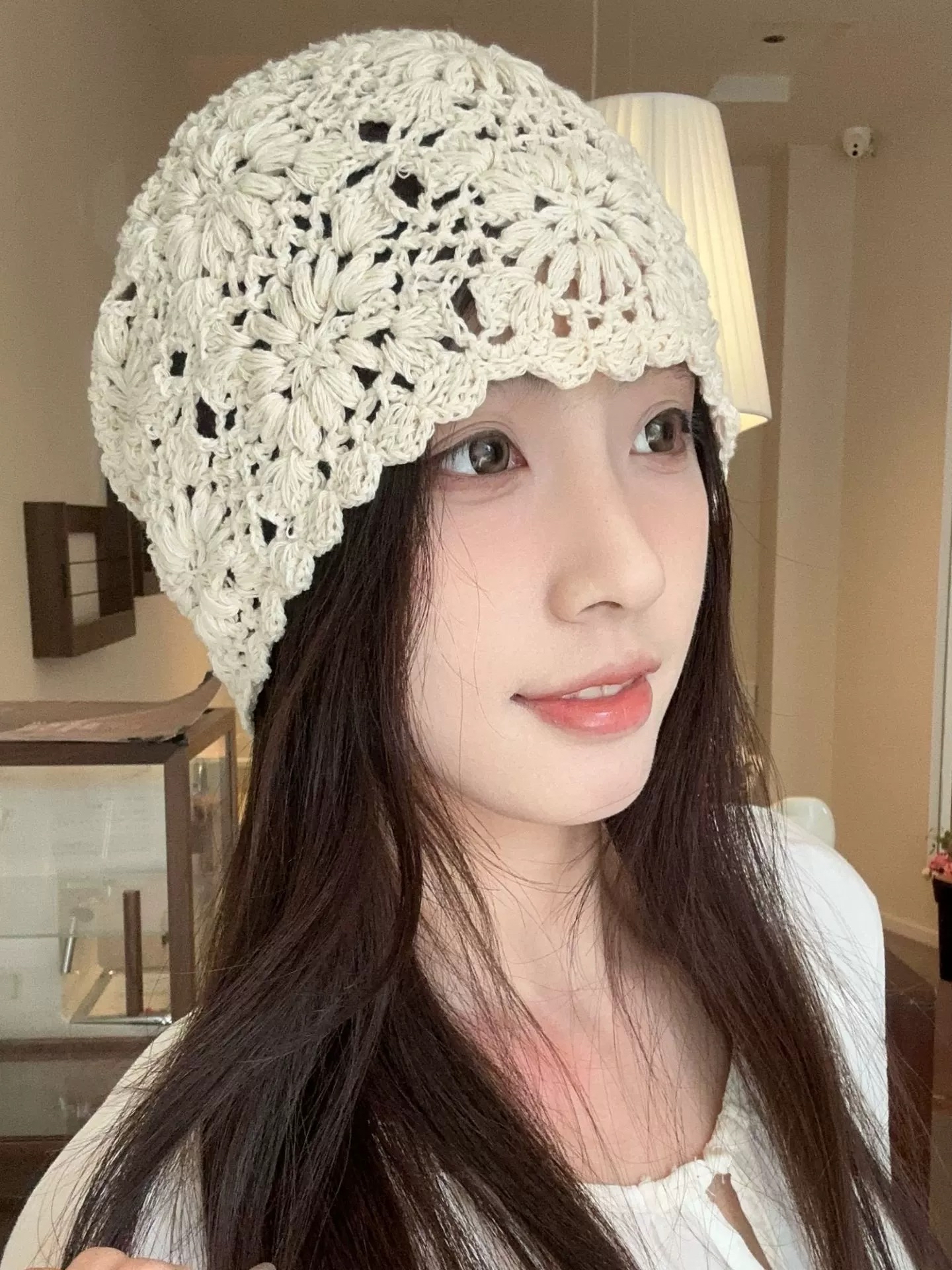 HT207钩花针织头帽