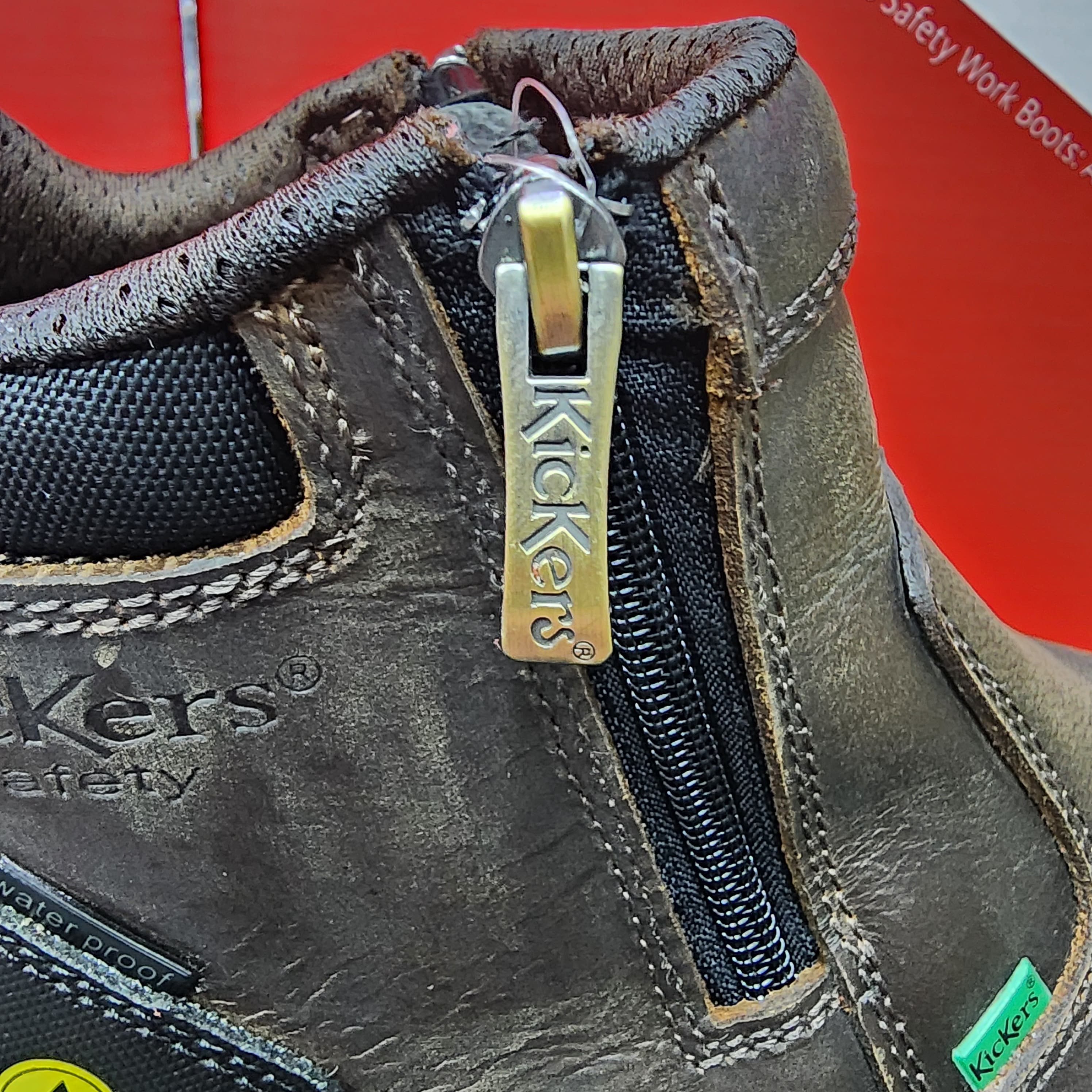 KicKers Safety Shoes 3068 Double Zip Full leather ESD Waterproof Brown Black Kasut Keselamatan