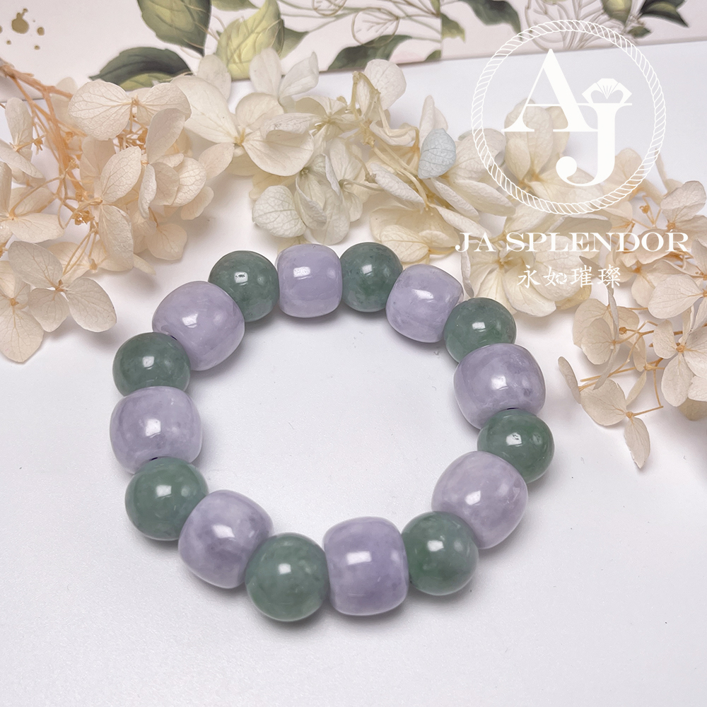 FBG26-H60 天然翡翠A玉-紫綠相間糖果色路路通手串（旺人緣）