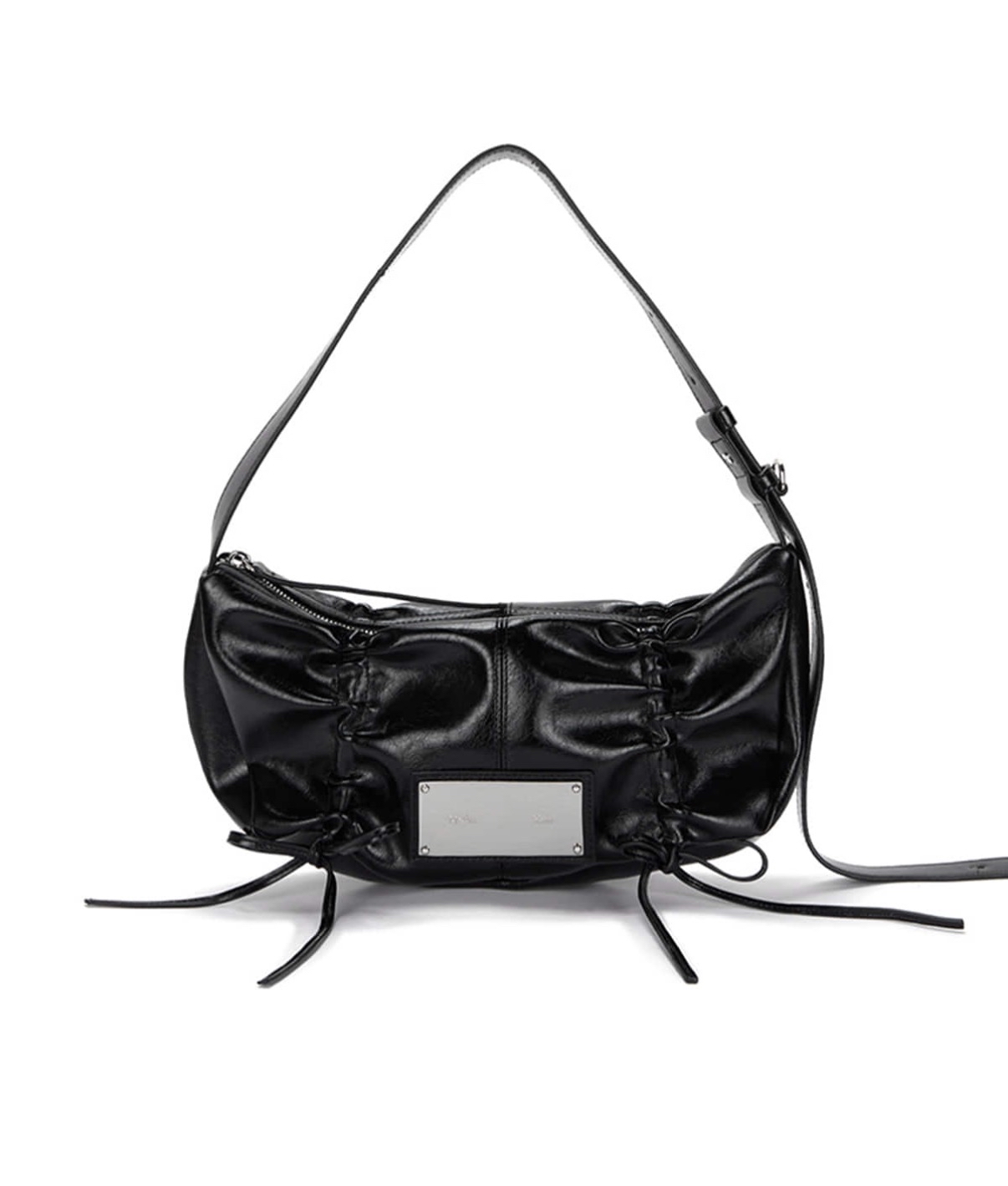MATINKIM直播限時折扣 HALF SHIRRING RIBBON RPUND BAG IN BLACK