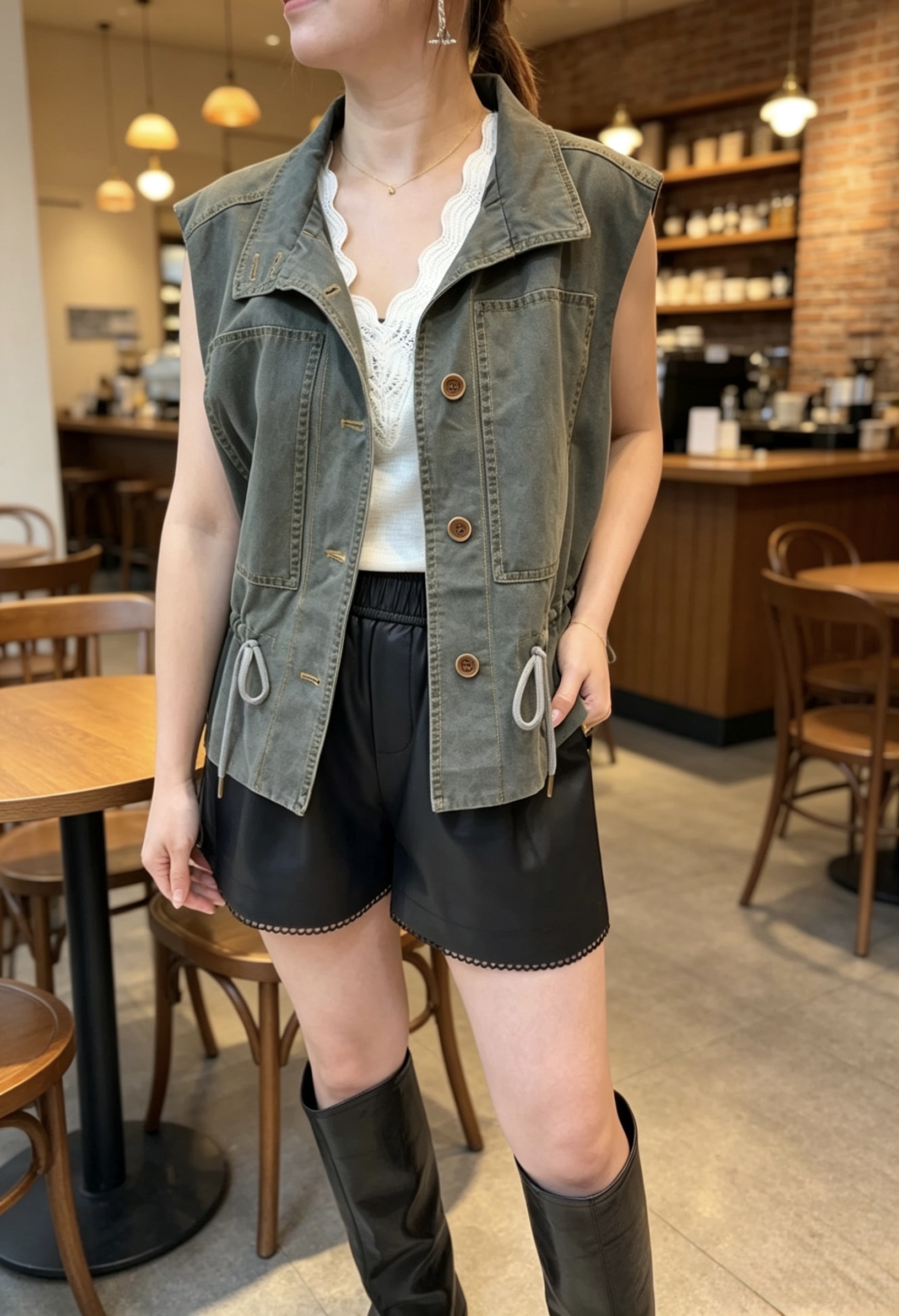 束腰扯布背心外套