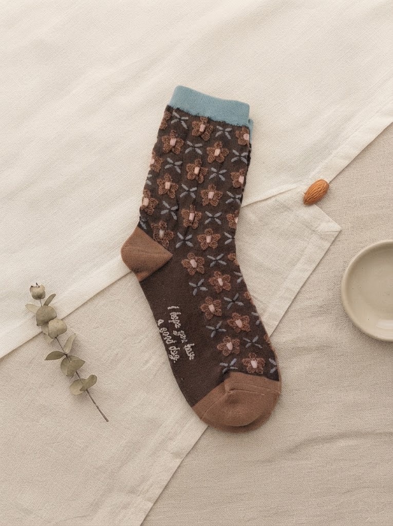 Korean Good Day Bloom High Crew Socks