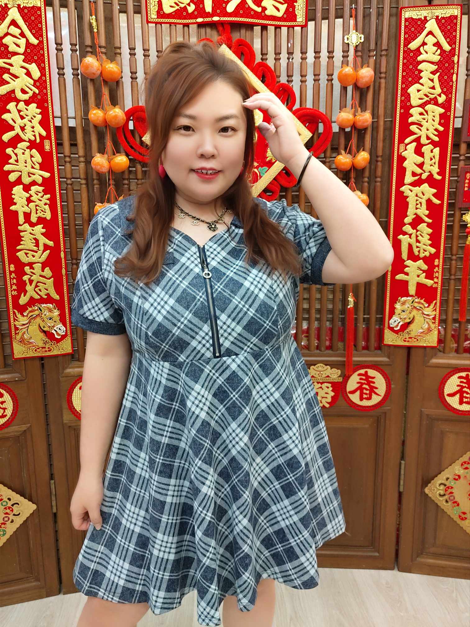 NJL11 TW#5688 有领格子连衣裙