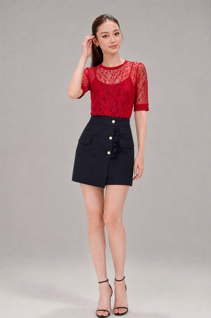 311542 Camille Lace Puff Sleeve Top