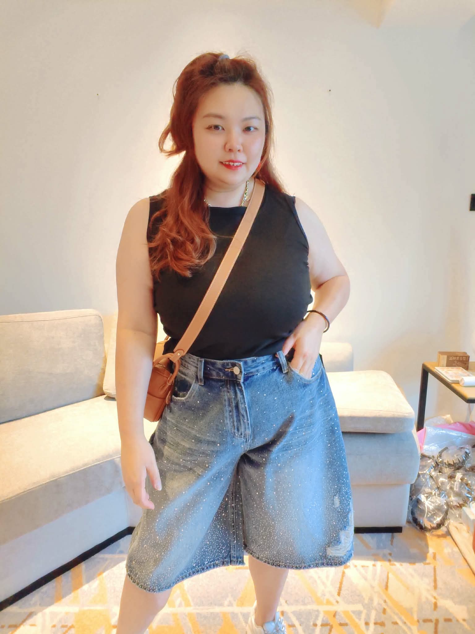 YPD04 007/008 高质量亮钻牛仔5分阔裤