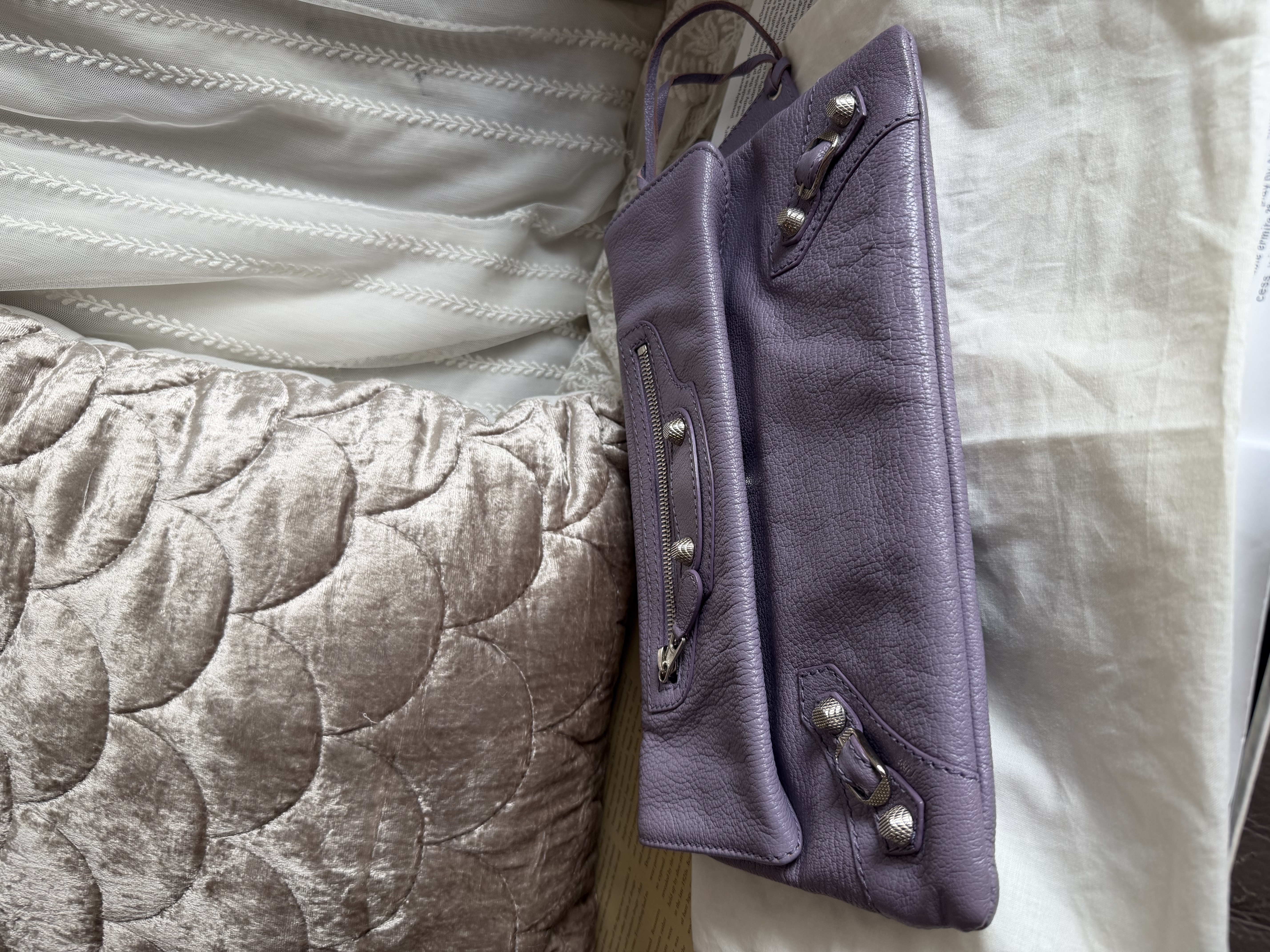 balenciaga lavender purple Lambskin Motocross Giant 12 silver Envelope Clutch Bag / bag 