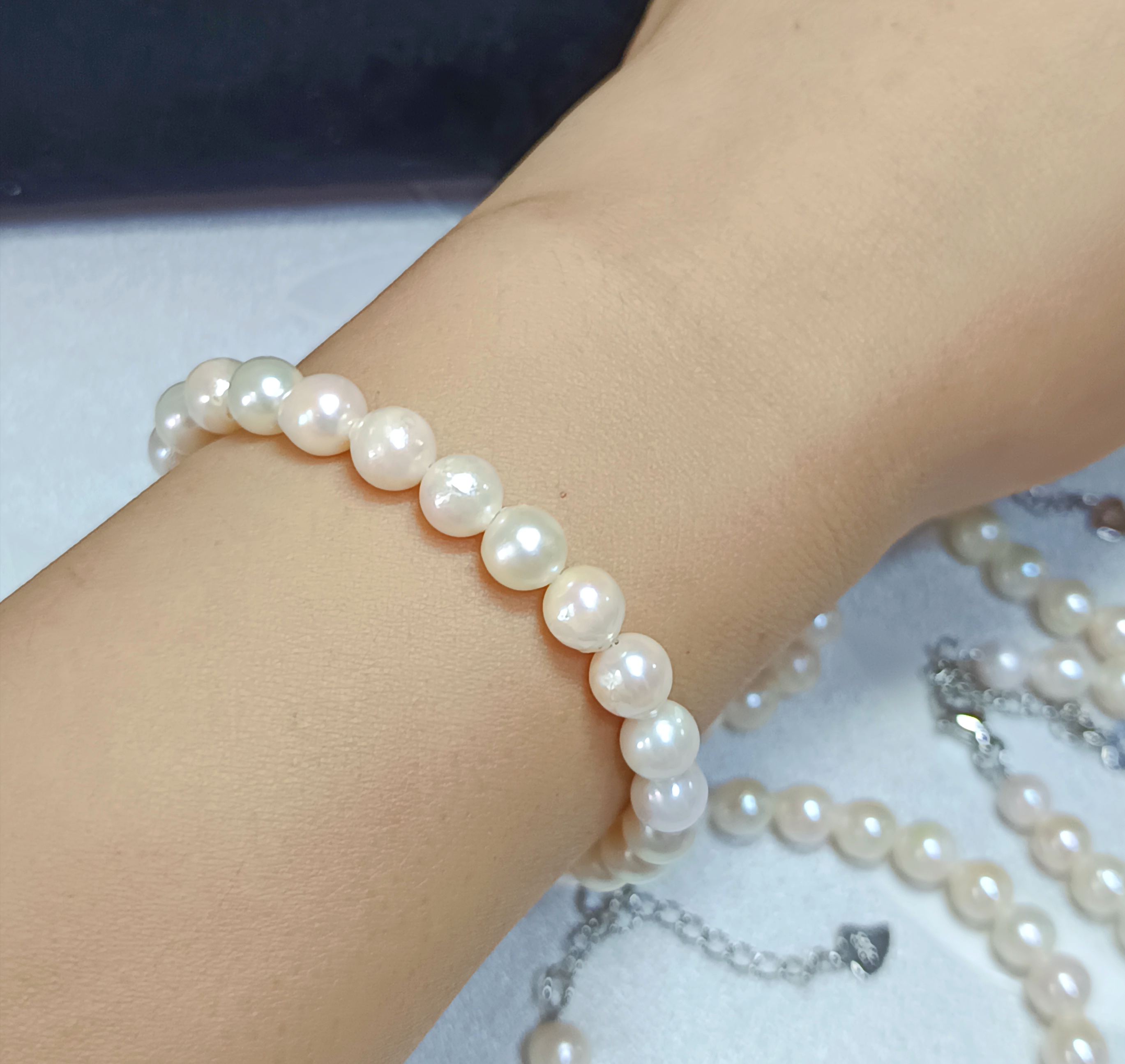 特價品‼️近正圓強光日本akoya微微糖果色海水珍珠注白金尾鍊扣手鍊