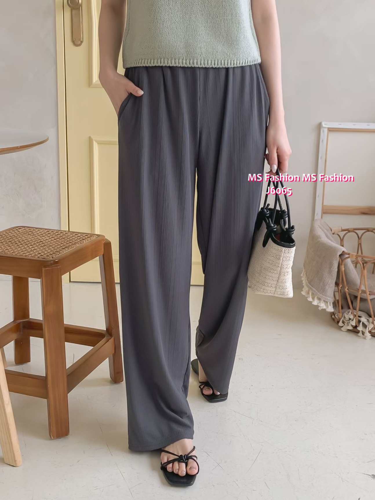 J6065 暗直紋休閒褲