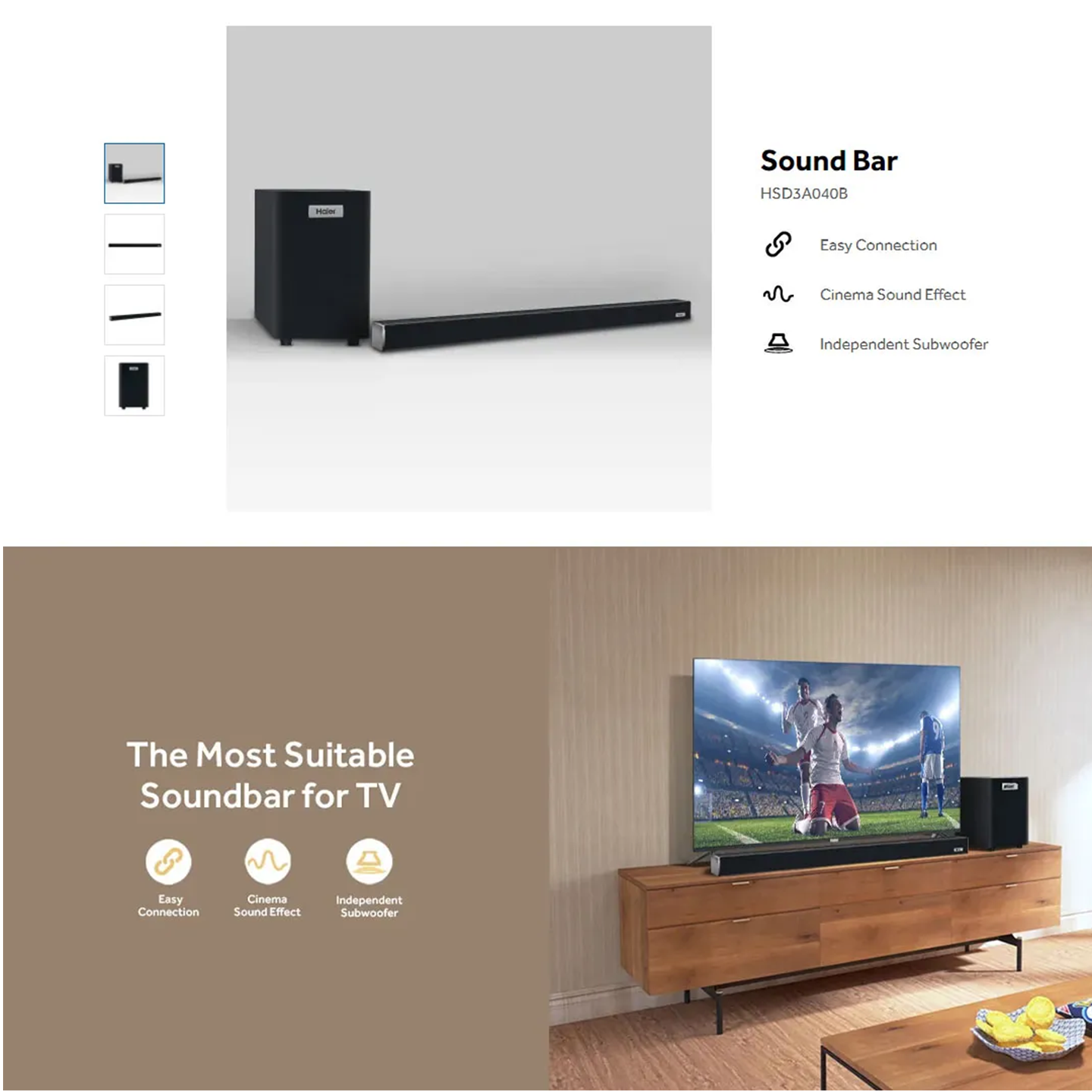 Haier 2.1ch Detachable Soundbar with Wireless Subwoofer (HSD3A040B)