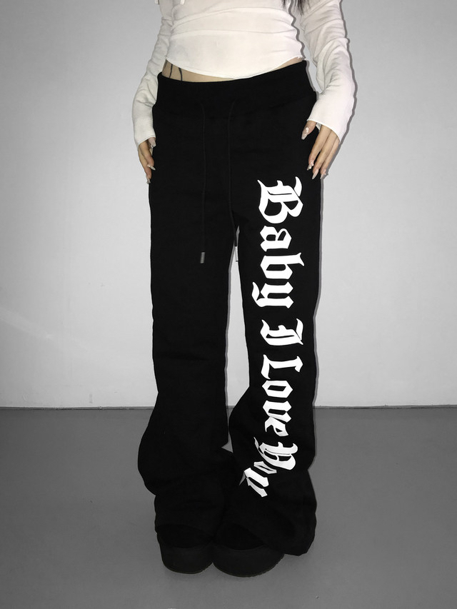 Cotton Gothic Print Flare Sweatpants