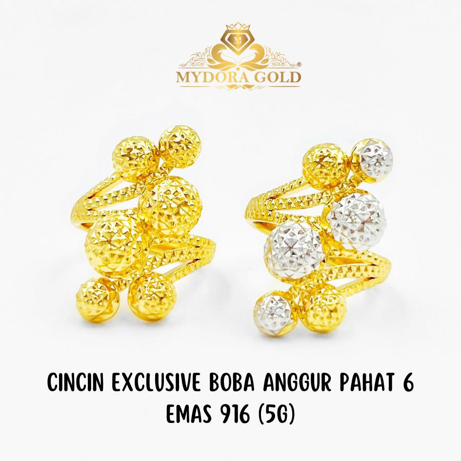 MYDORA Cincin Exclusive Boba Anggur Pahat 6 (5G) l EMAS 916/22K