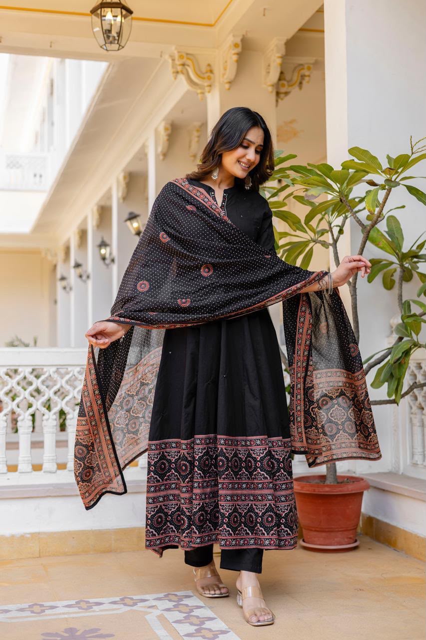 Midnight Black Anarkali Kurta Set with Heavy borders