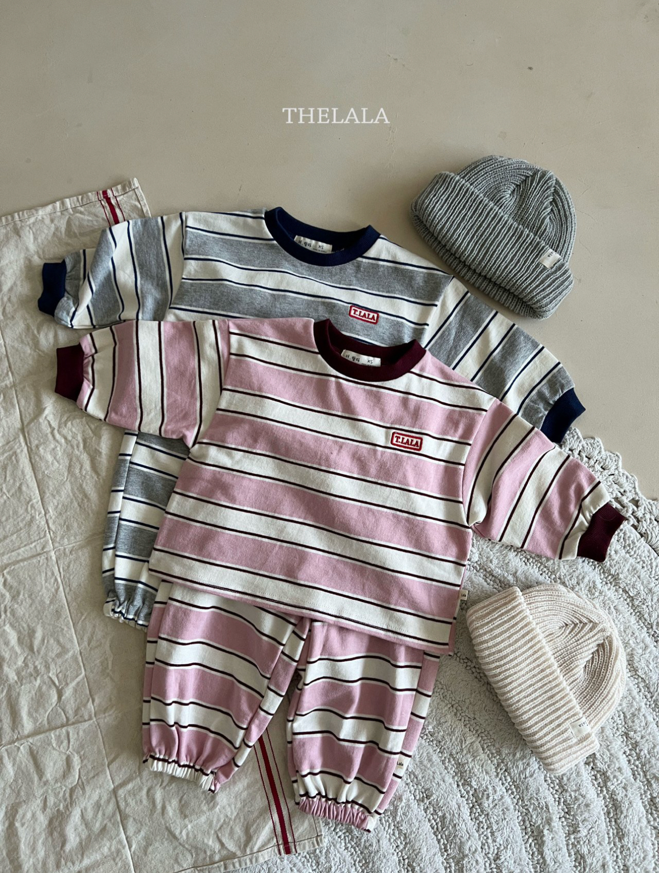 🌸預訂 韓國直送🌸🇰🇷THELALA兩色標誌刺繡章條紋上下套裝