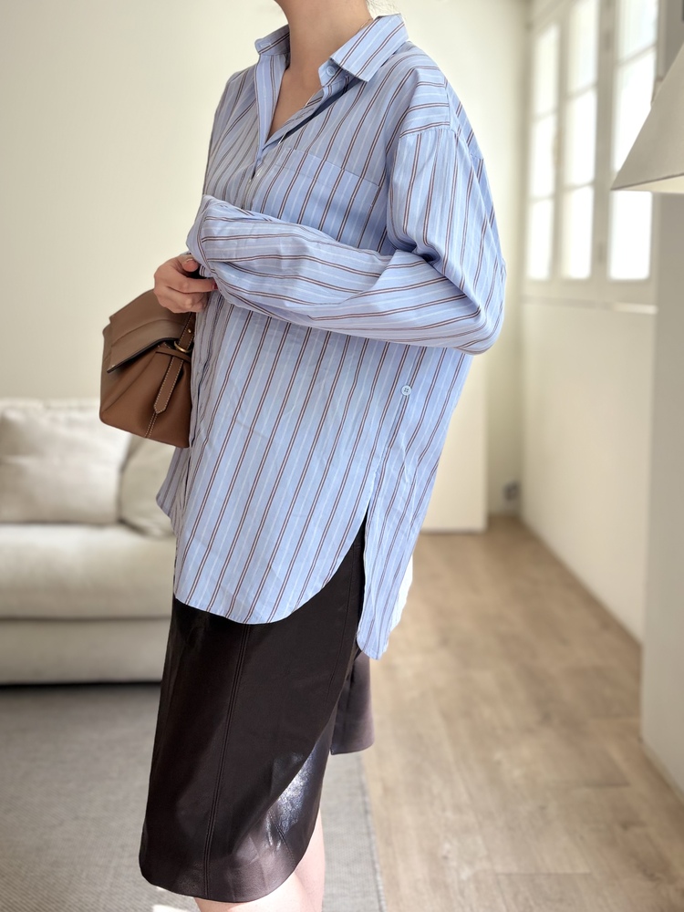 Striped Oversize Shirt (Blue)