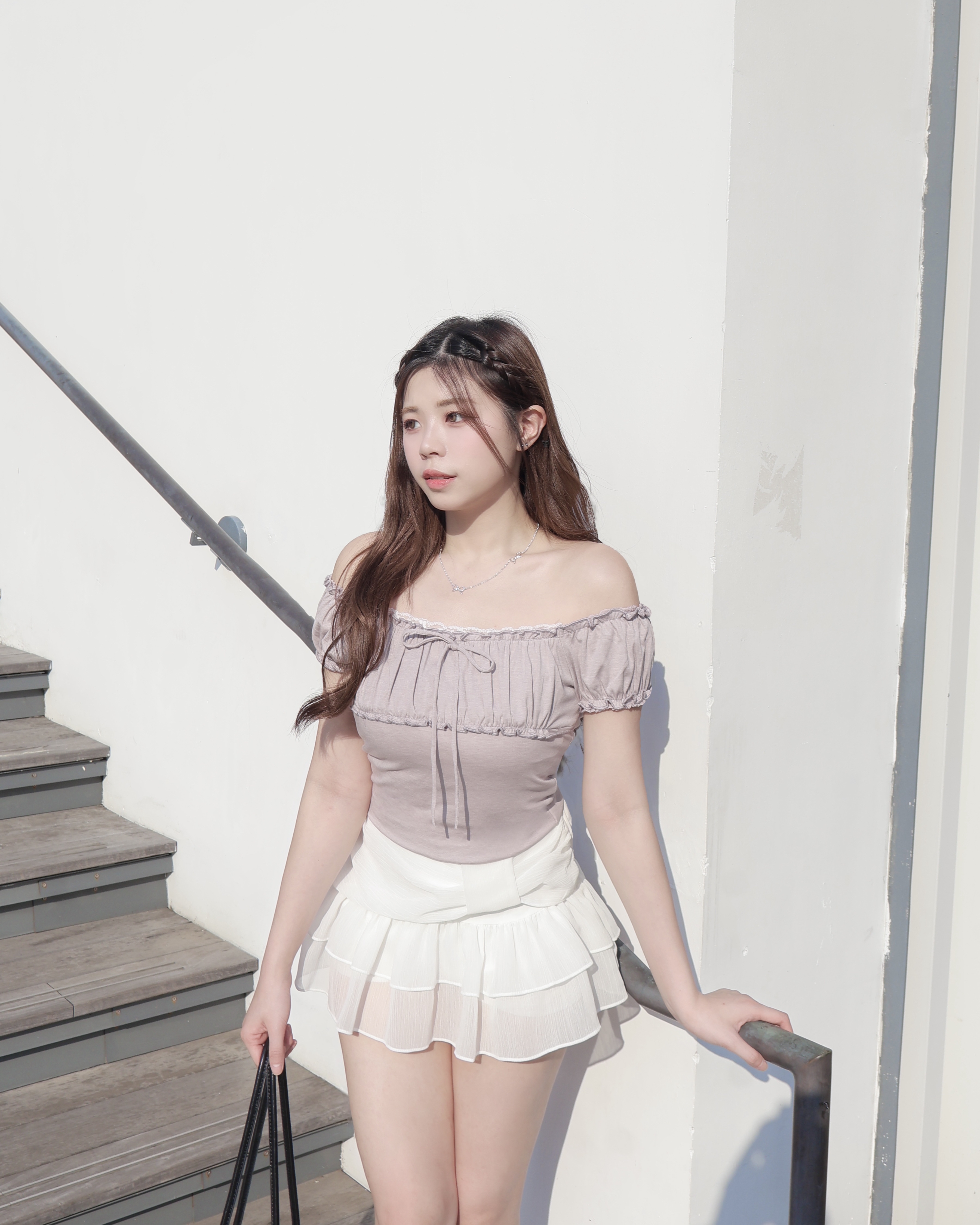  【 香芋紫Pick🥛💜甜酷兼備～LACE拼波浪邊兩著上衣💭 】 Chiffon 2-way Ruffle Top(三色入)