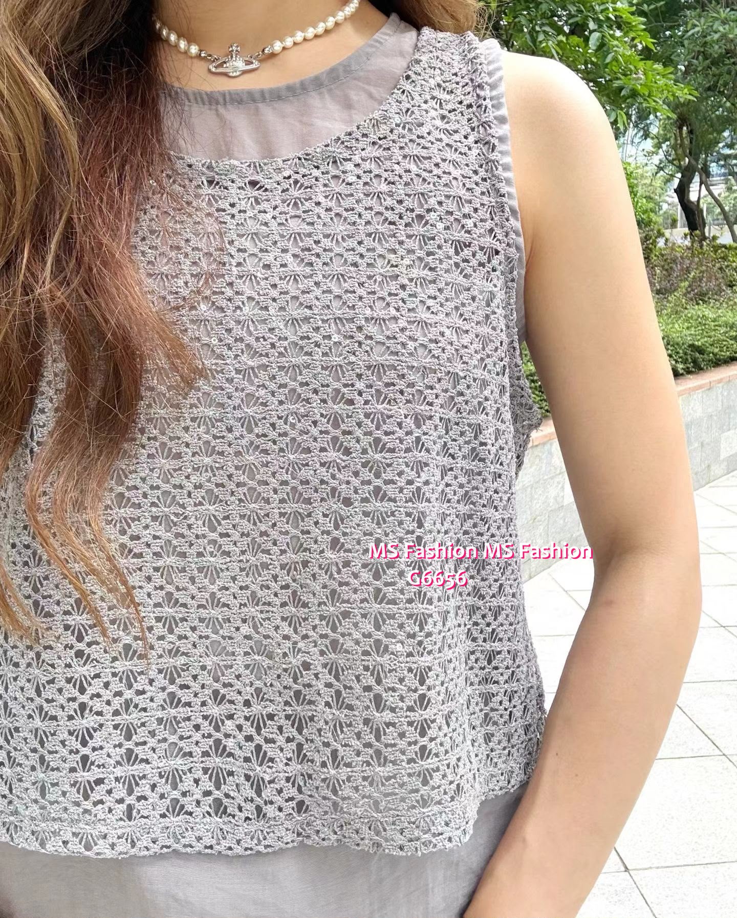 G6656 通花背心+半裙Set