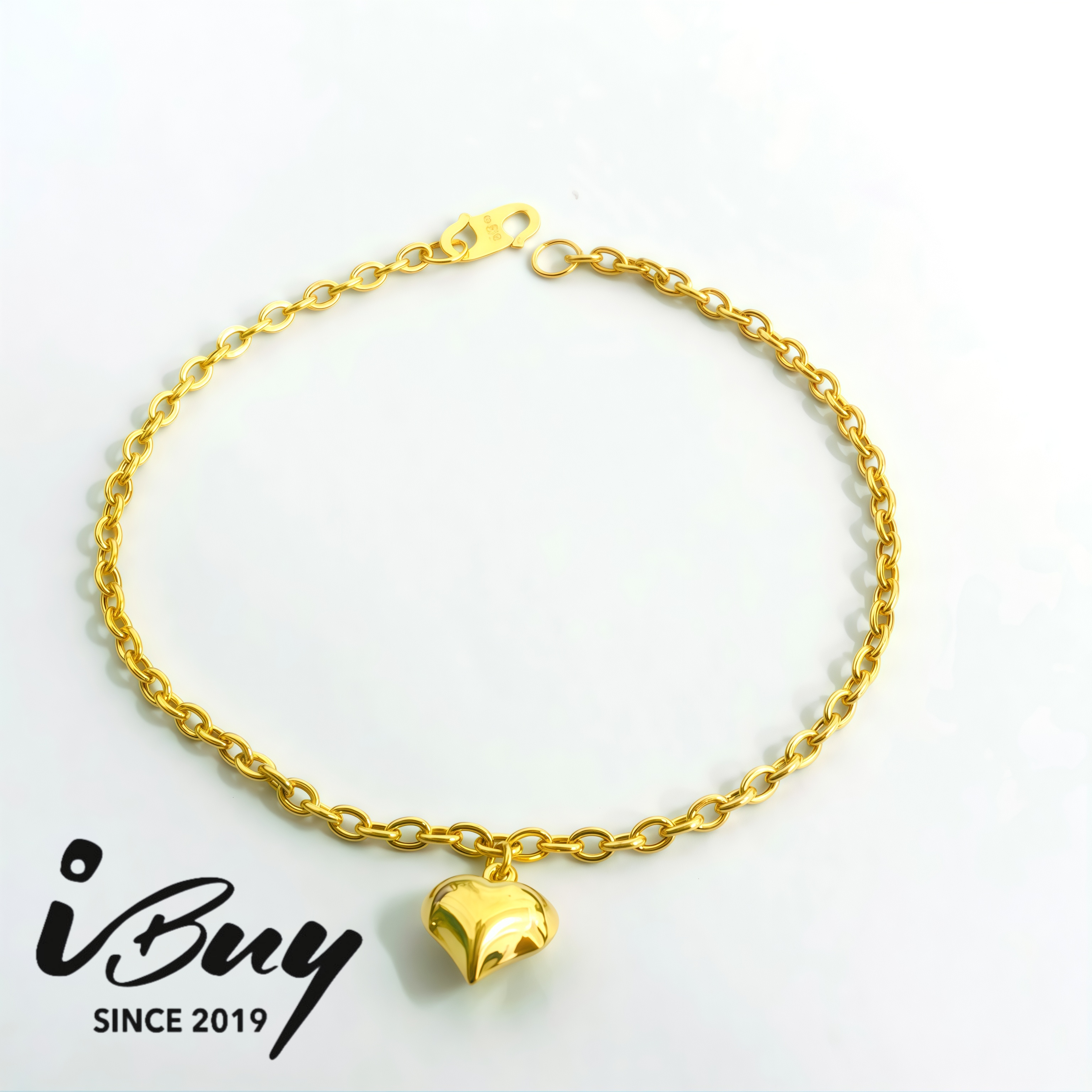 916 GOLD FULL GLOSS LOVE DANGLE HOLLOW CABLE BRACELET (S) 916 金 亮面爱心吊坠空心万字手链(S)