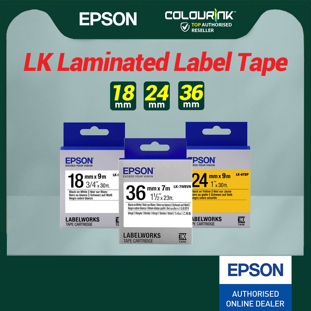 Epson Original Genuine LK Tape 18mm 24mm 36mm 5WBN 5KBM 5SBM 5YBP 5TBN 6WBN 7WBN 7YBP Laminate Label Sticker