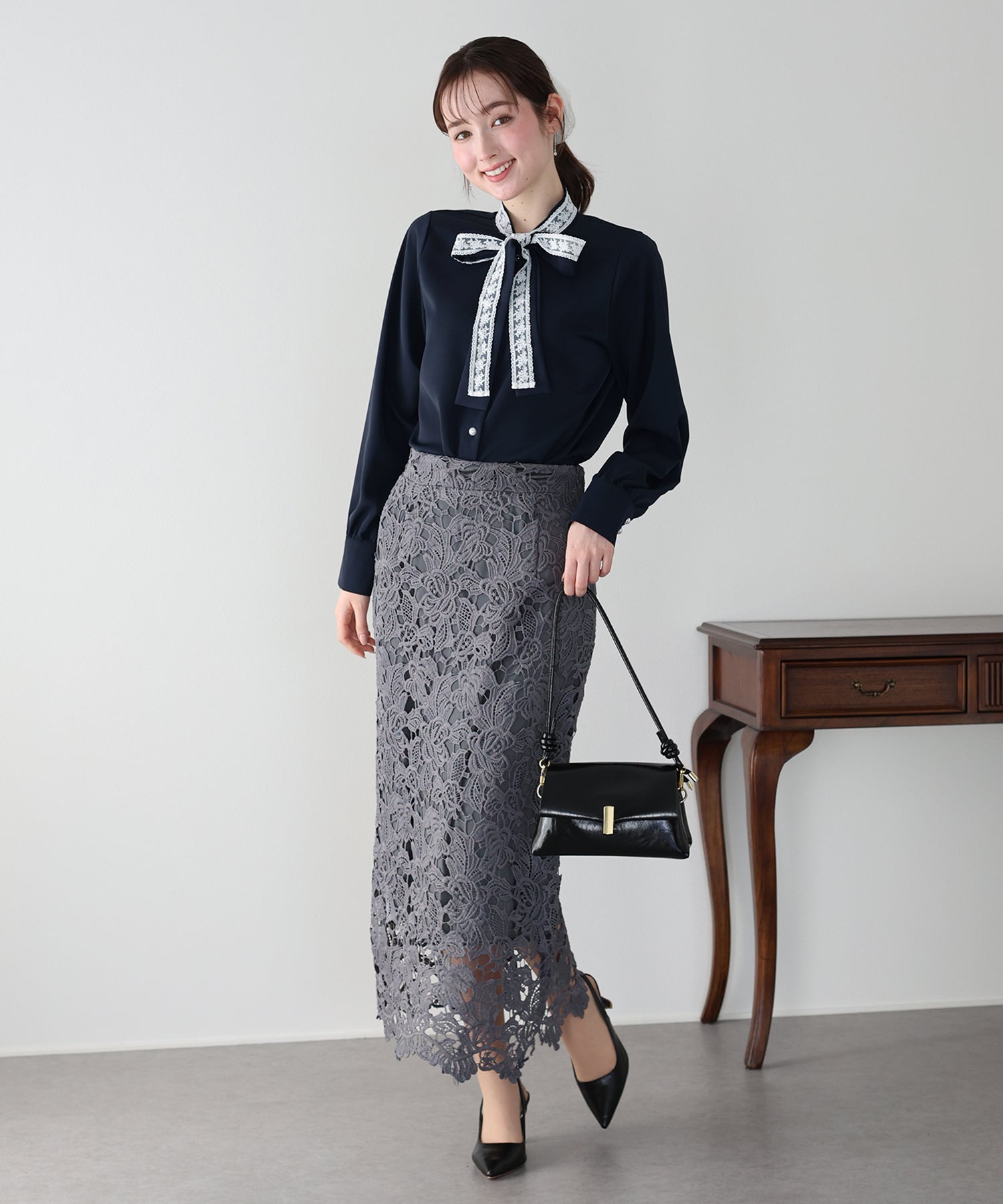 <JP> Lace Ribbon x Pearl Shirt Blouse * 3色入 <預購>