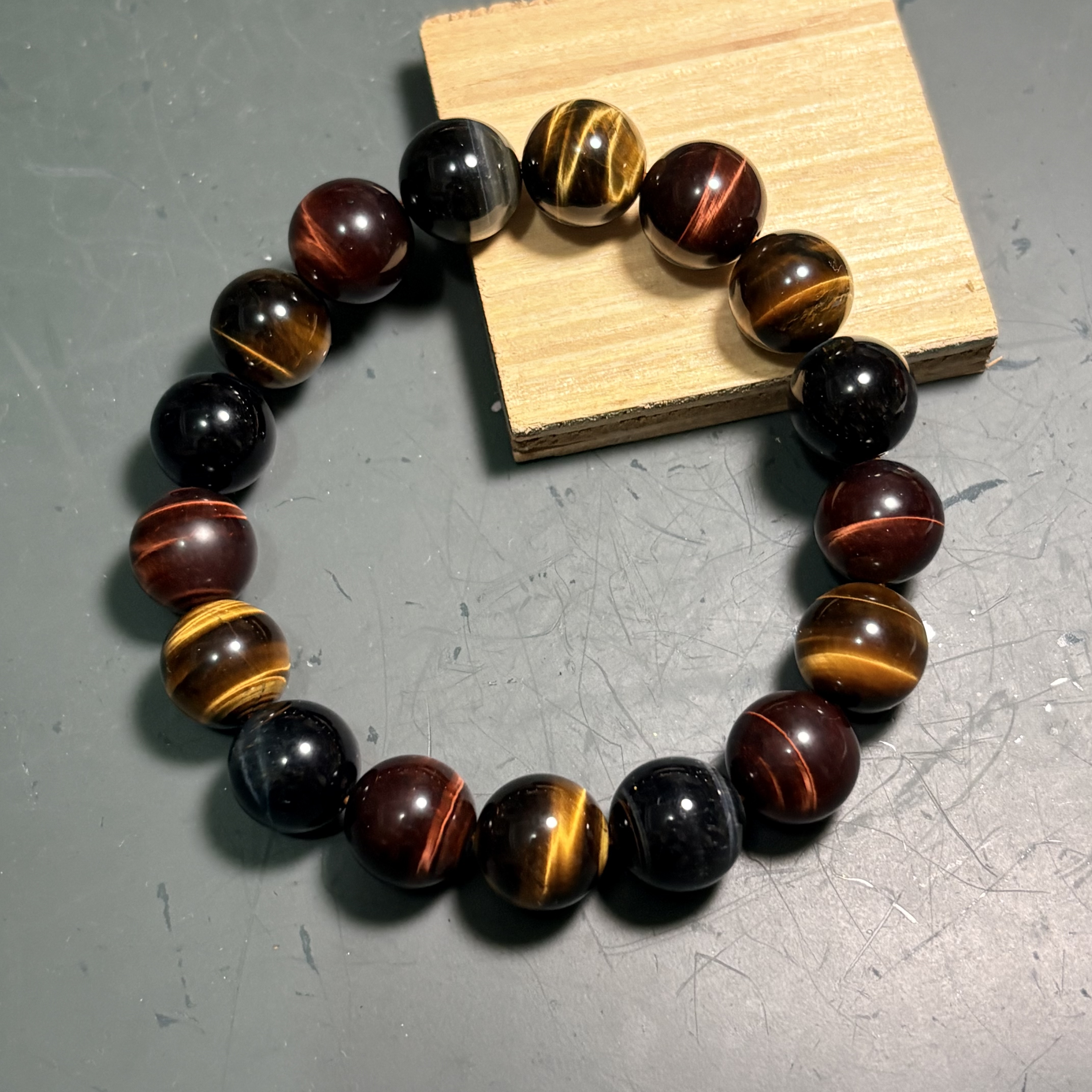 彩虎眼石｜三色虎眼石手鏈 No.3461 丨規格：12mm+珠17 cm手圍