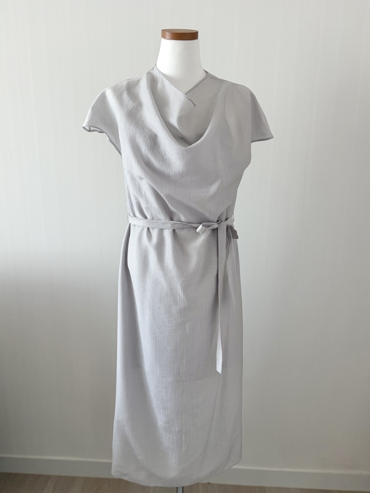 Draped Neck Dress with Inner Slip (Misty Blue)