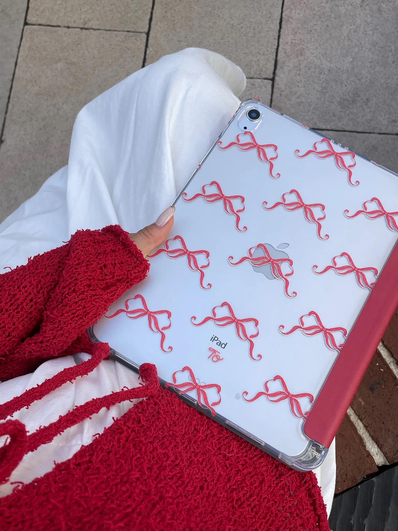 【Burgundy Ribbons in Full Printing】透明磨砂書本式 iPad Case