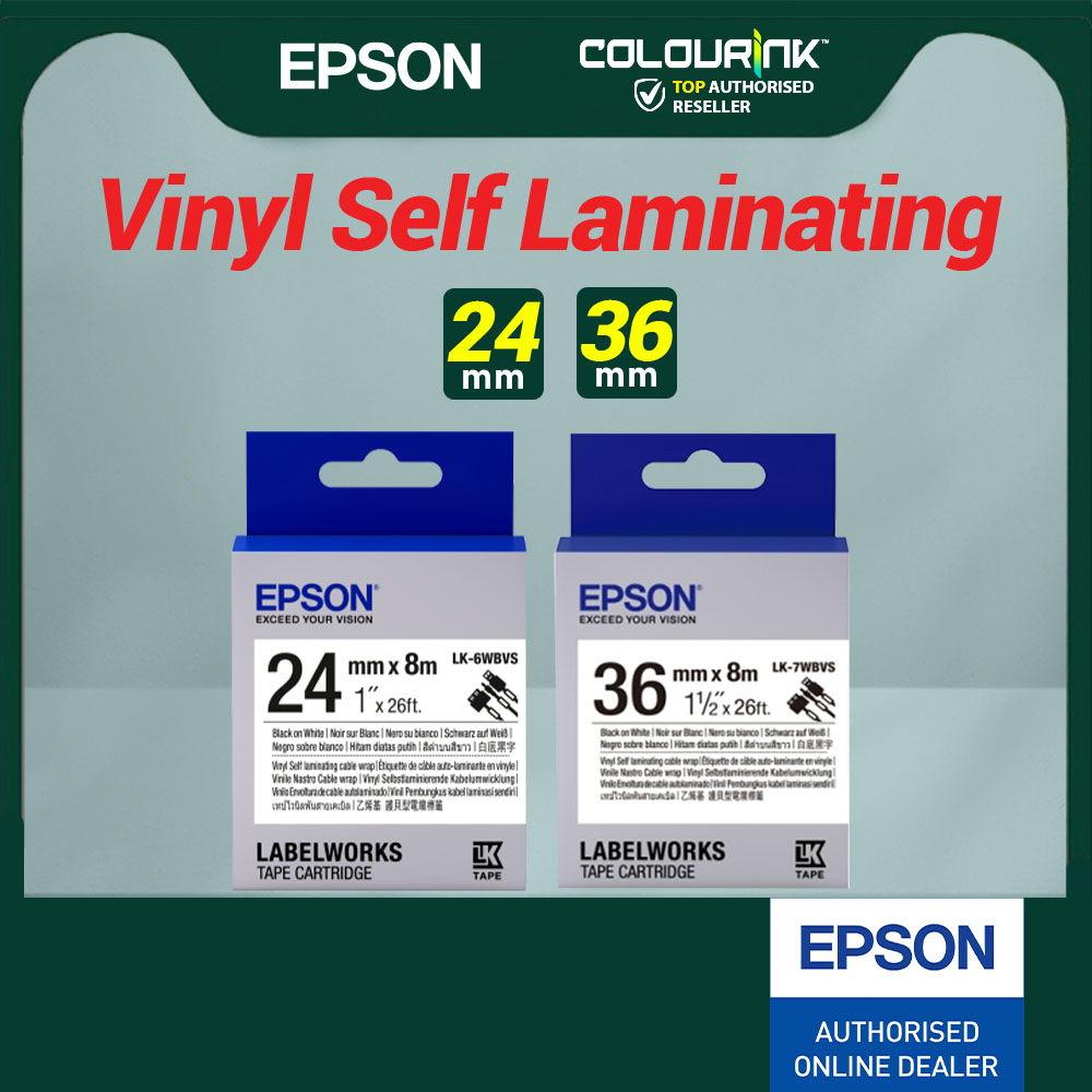 EPSON Original 24mm 36mm Vinyl Self Lami Wrap Tape 6WBVS 7WBVS Black on White Cable Wire Label LW-Z700FK LW-Z900FK