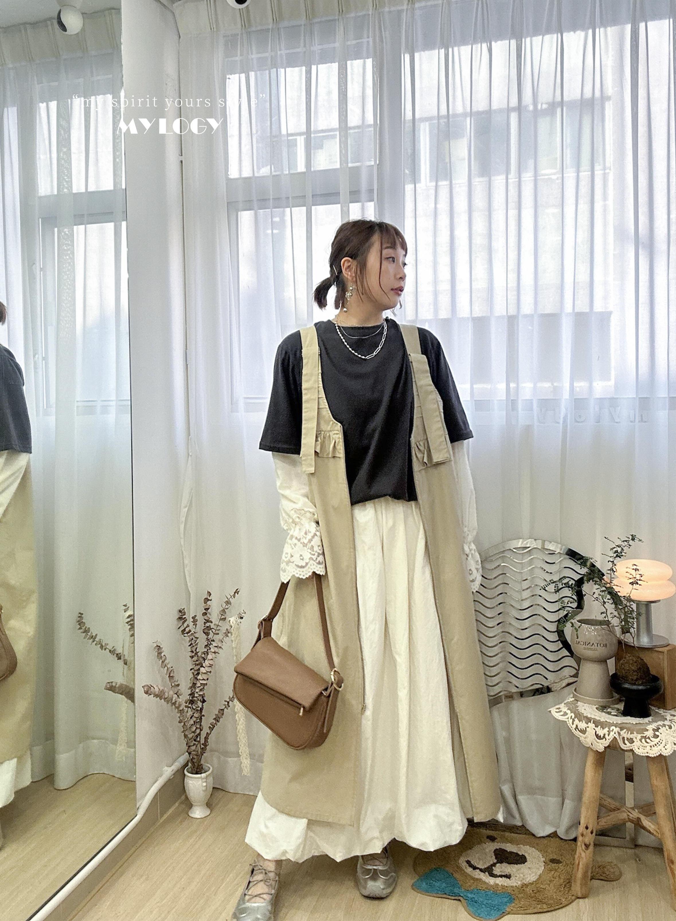 很懶但我很浪漫～假兩件Lace拼接Tee AI0001